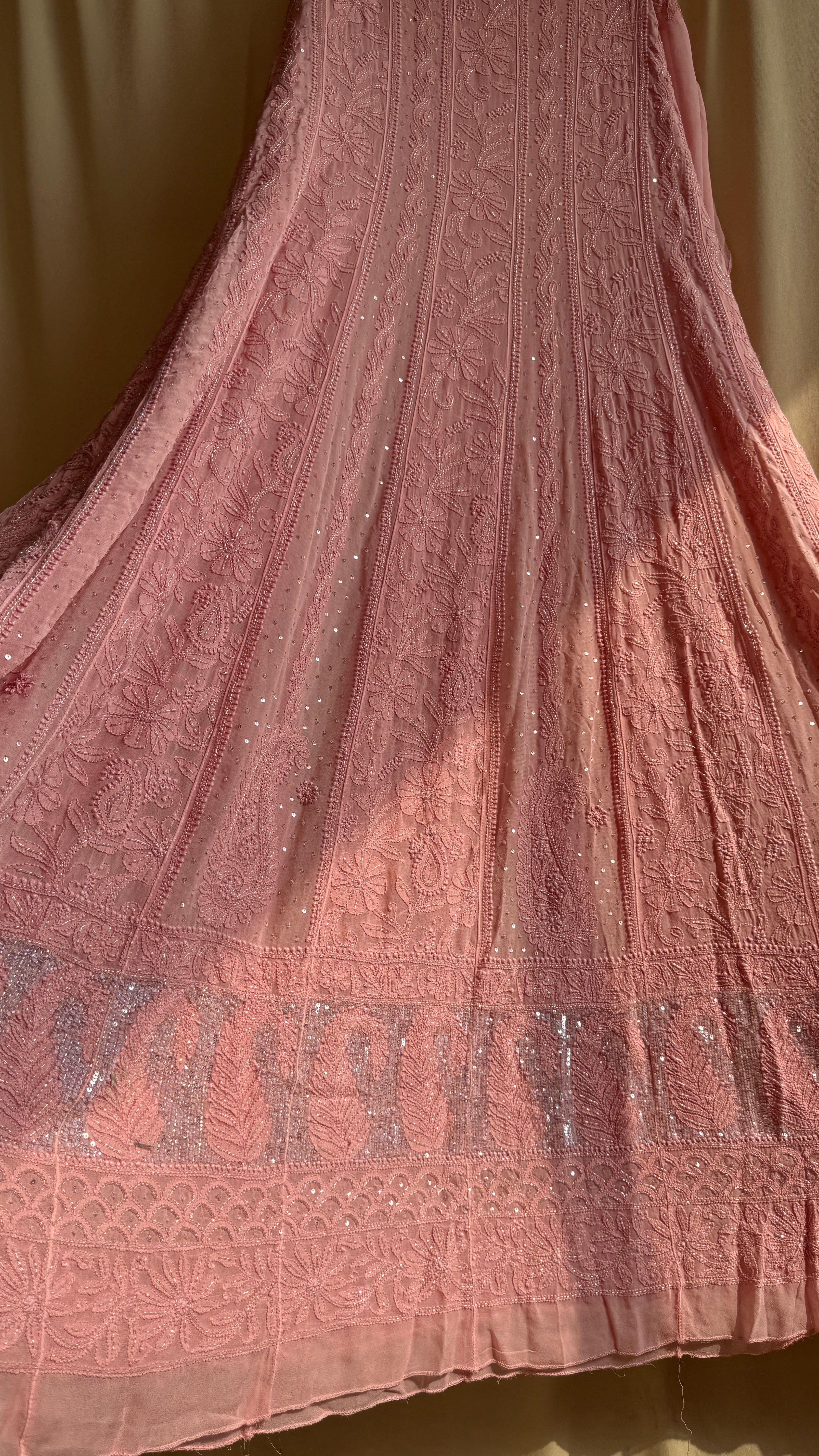 Viscose Anarkali - Semi Stitched - Pearl Work - Rosewood