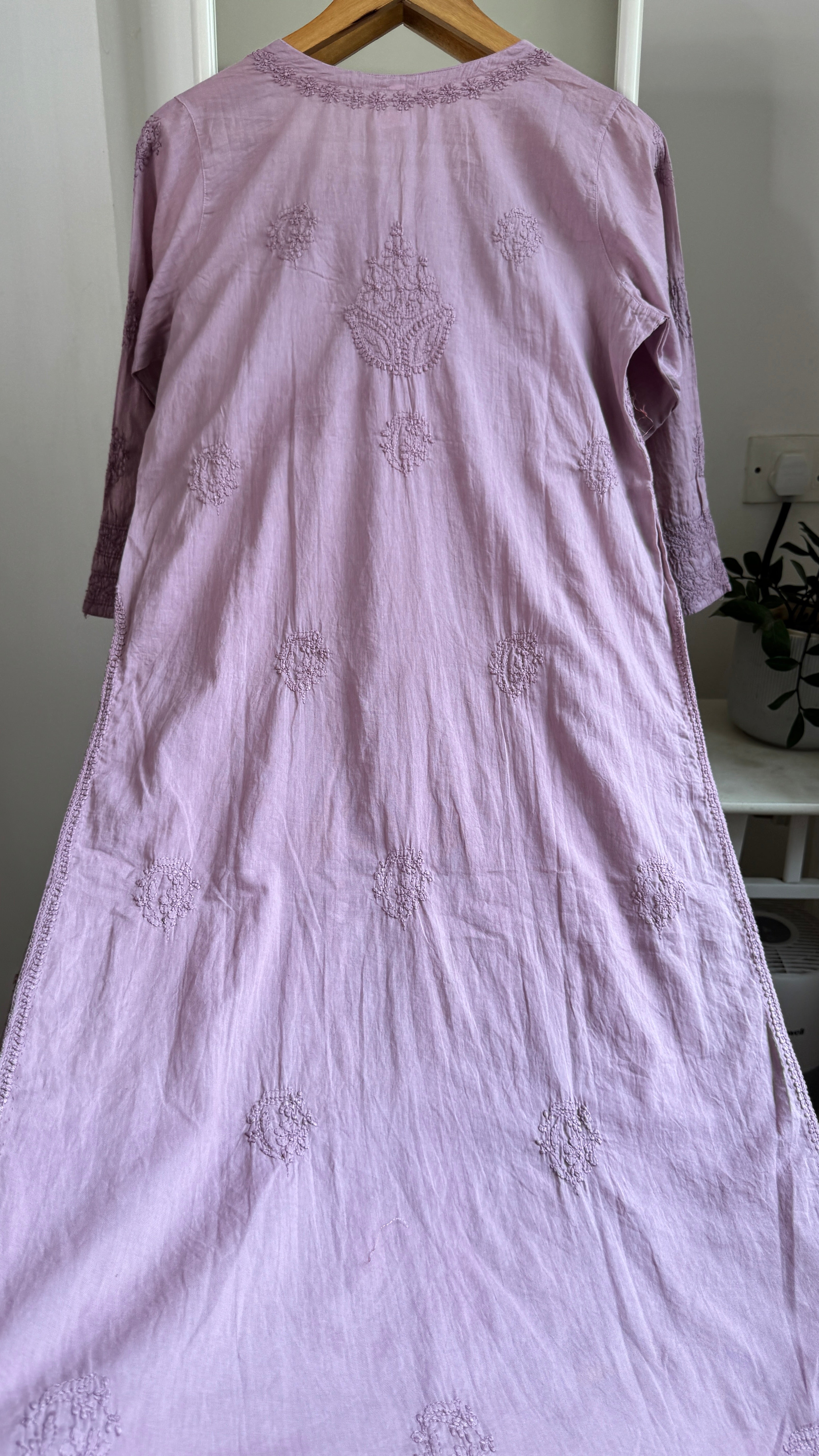 Pure Cotton Chikankari Full Jaal Kurti - Mauve - Gul Collection