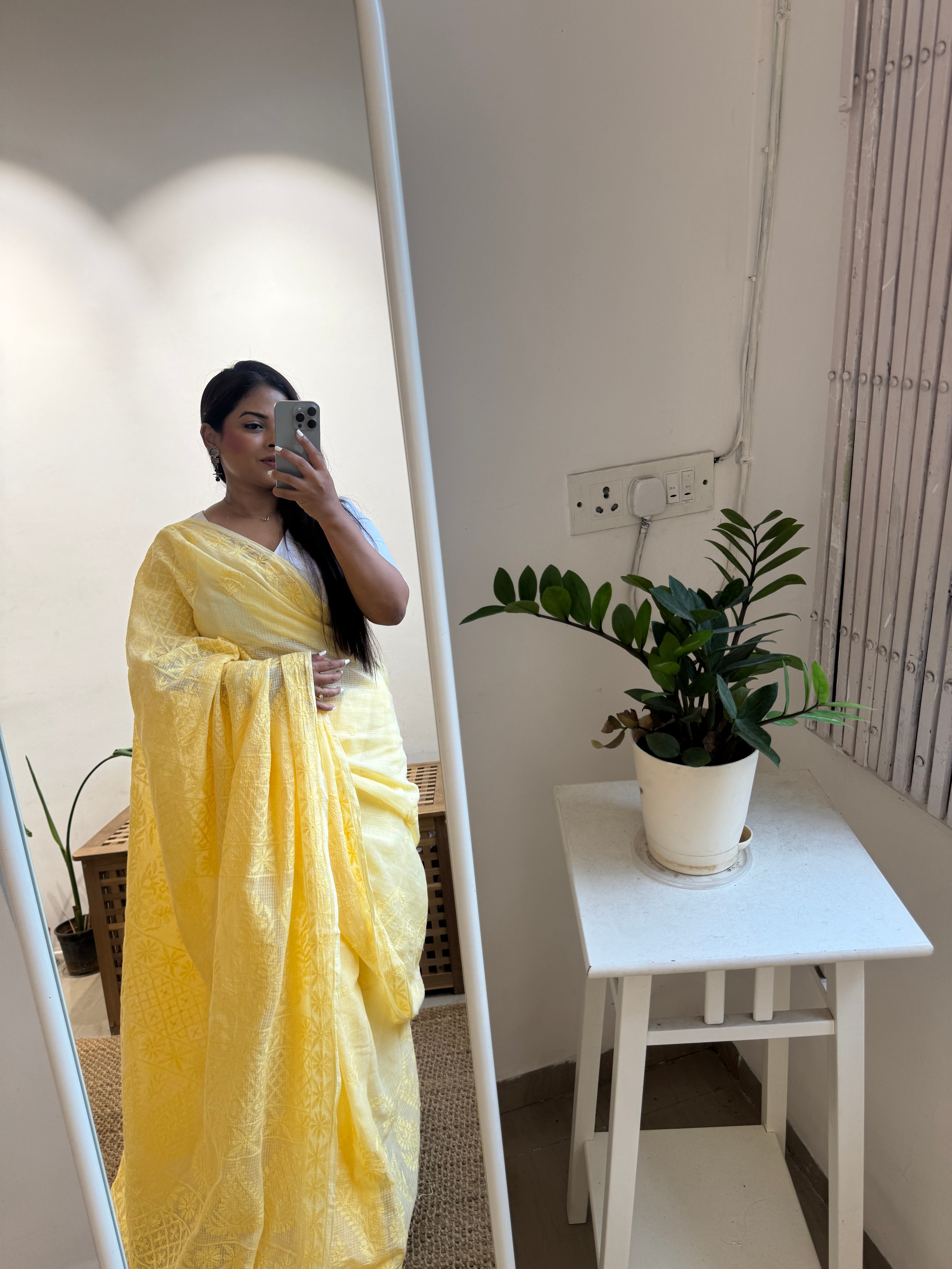 Kota Chikankari saree in Yellow ARIAA CHIKANKARI 