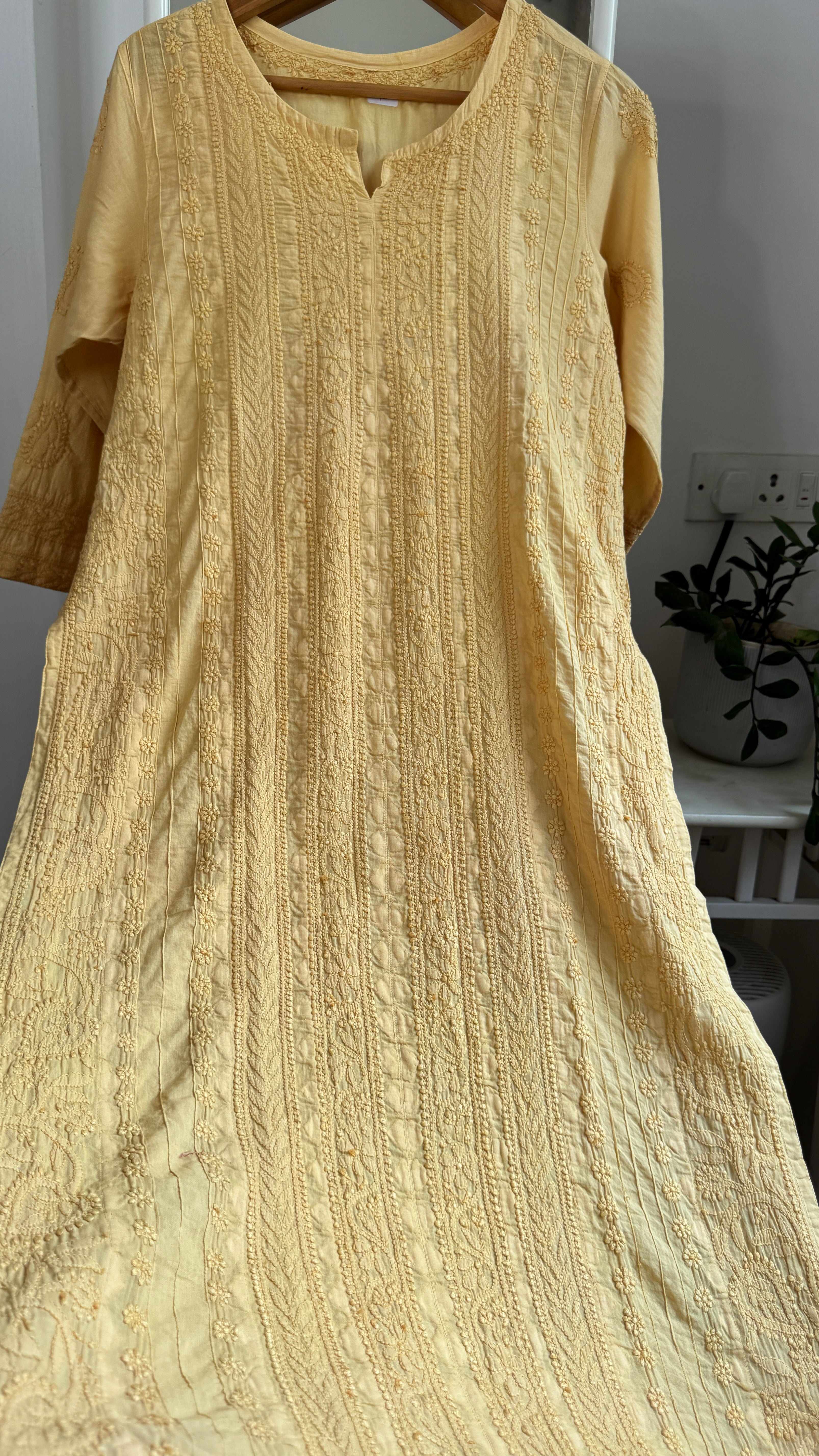 Pure Cotton Chikankari Full Jaal Kurti - Yellow - Gul Collection
