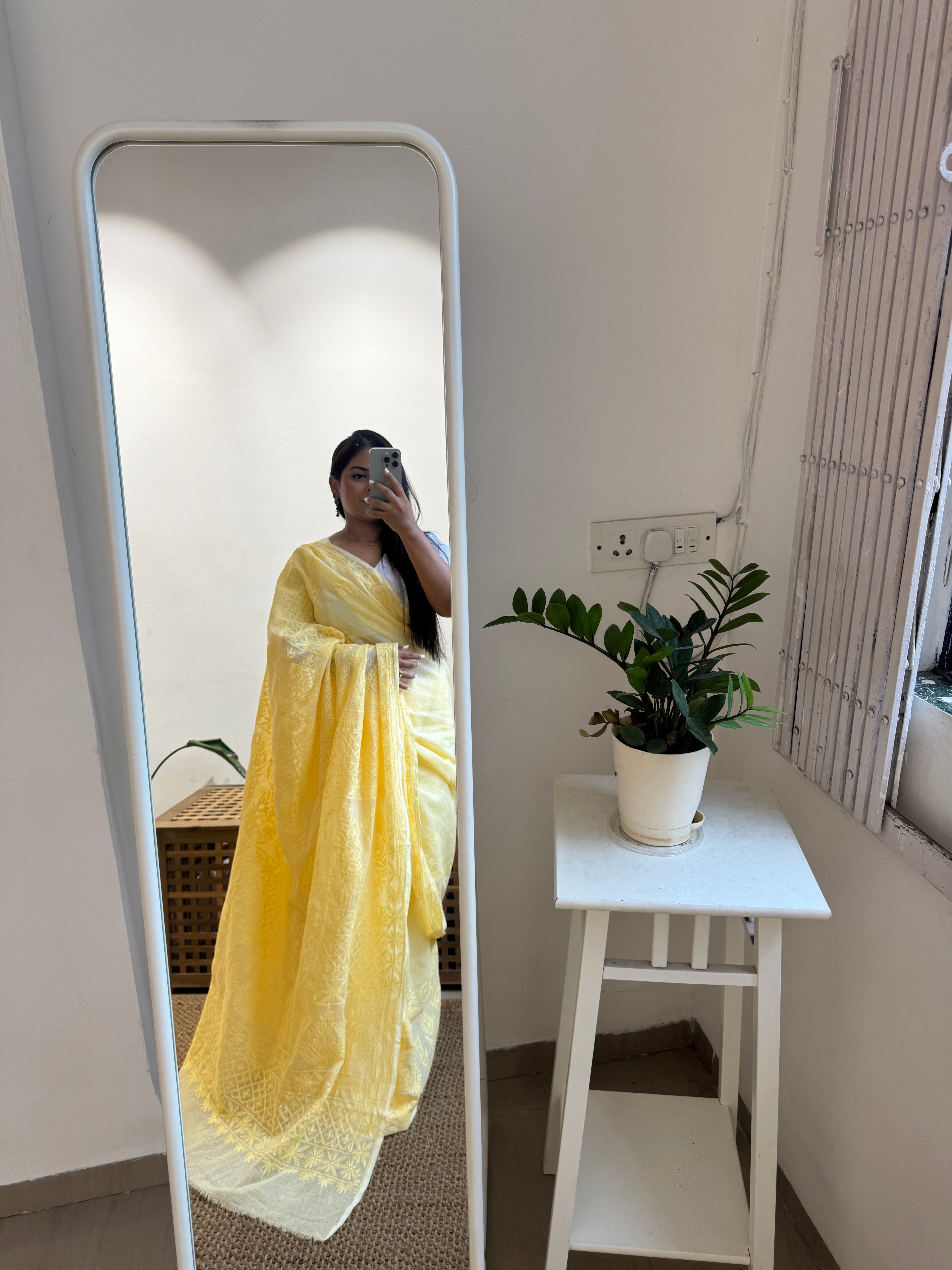 Kota Chikankari saree in Yellow