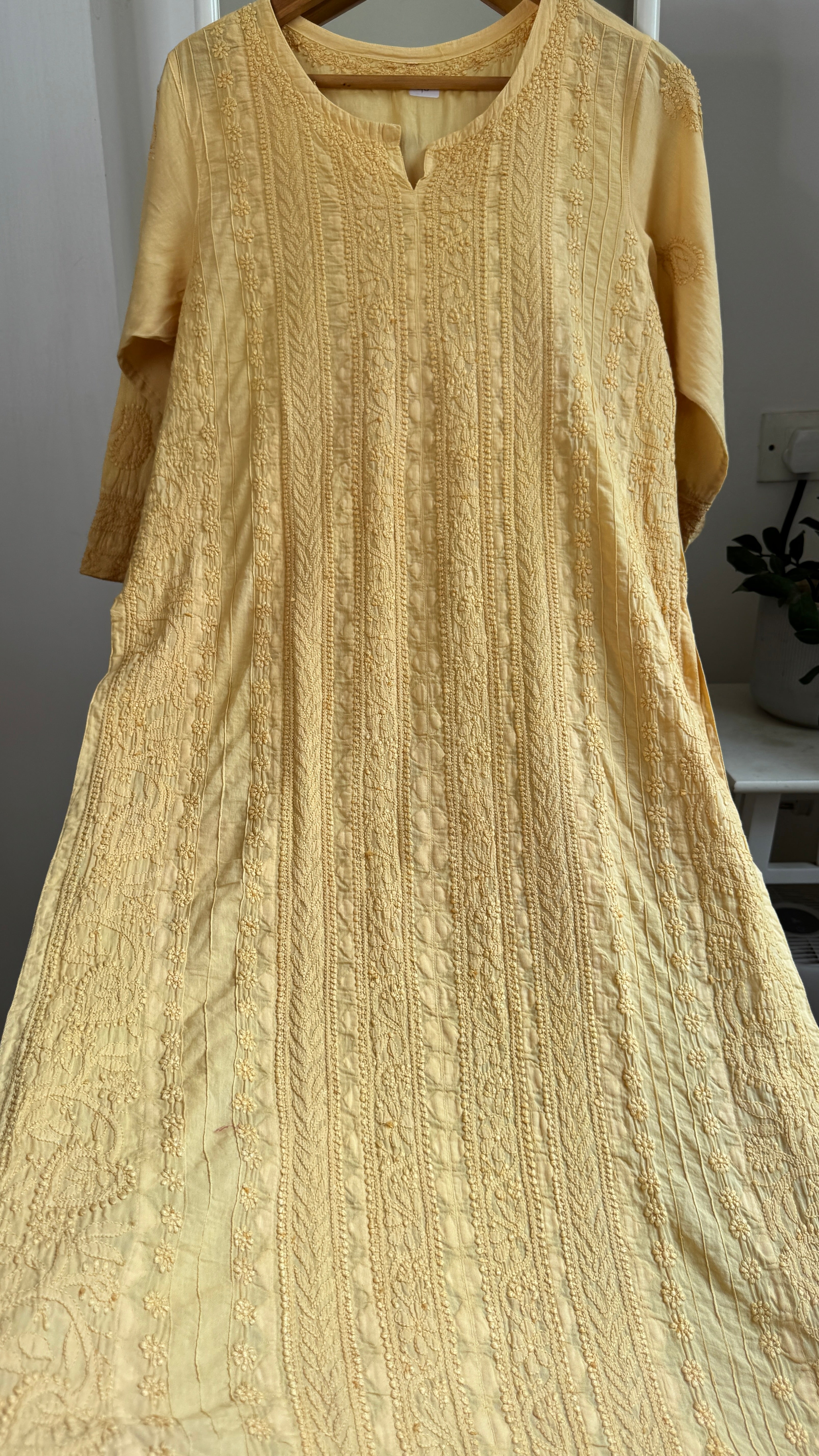 Pure Cotton Chikankari Full Jaal Kurti - Yellow - Gul Collection