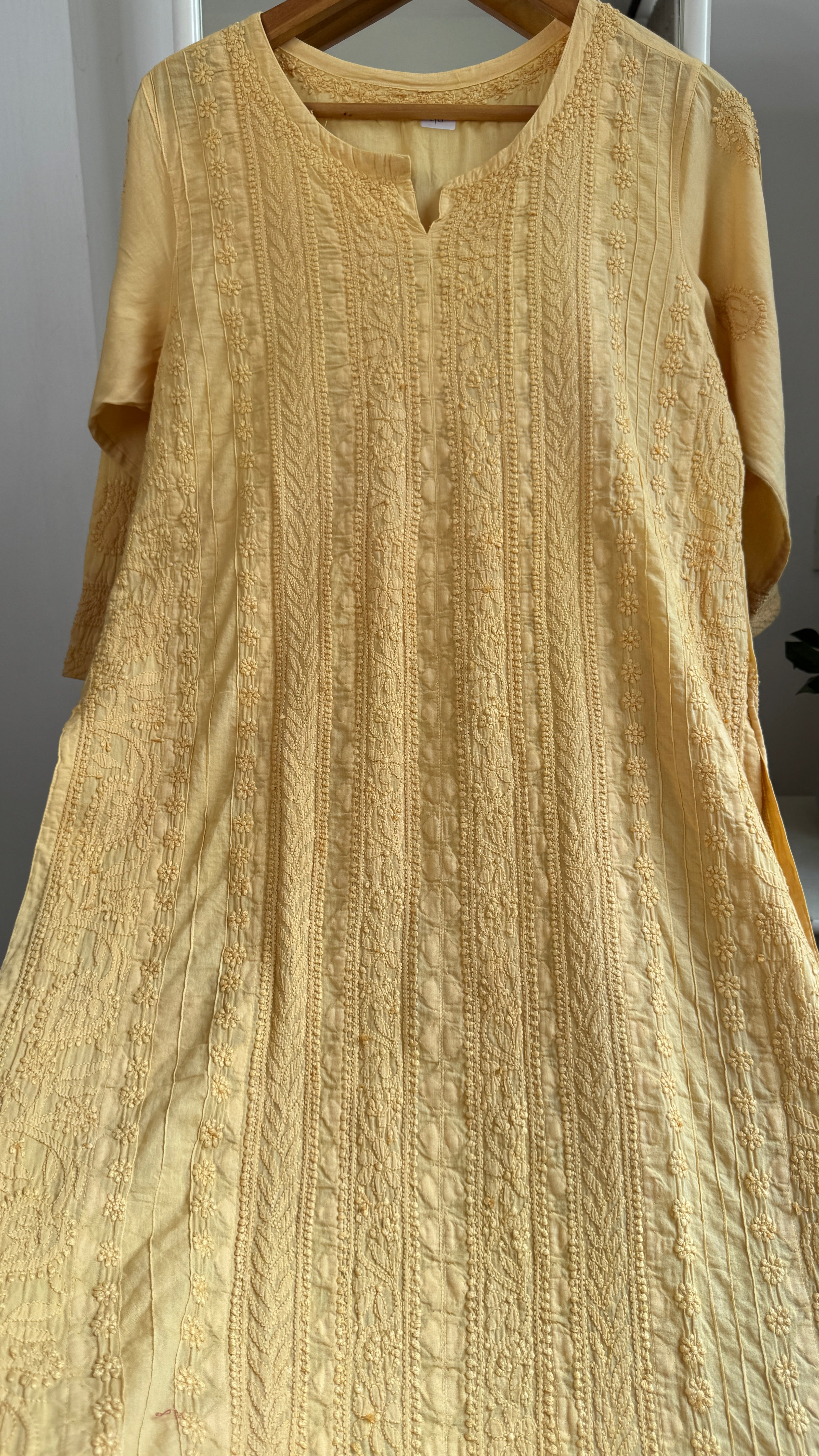 Pure Cotton Chikankari Full Jaal Kurti - Yellow - Gul Collection
