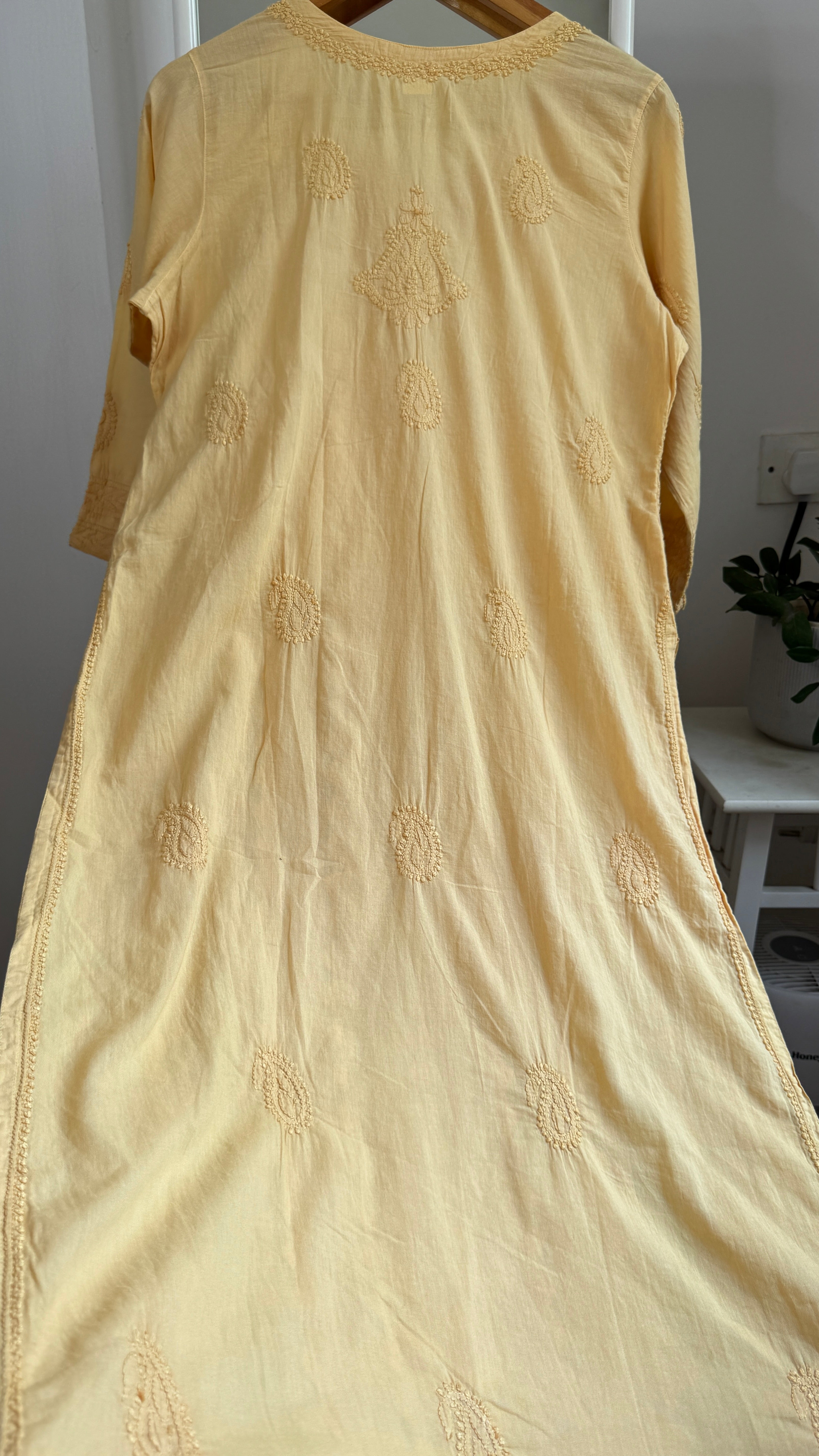 Pure Cotton Chikankari Full Jaal Kurti - Yellow - Gul Collection
