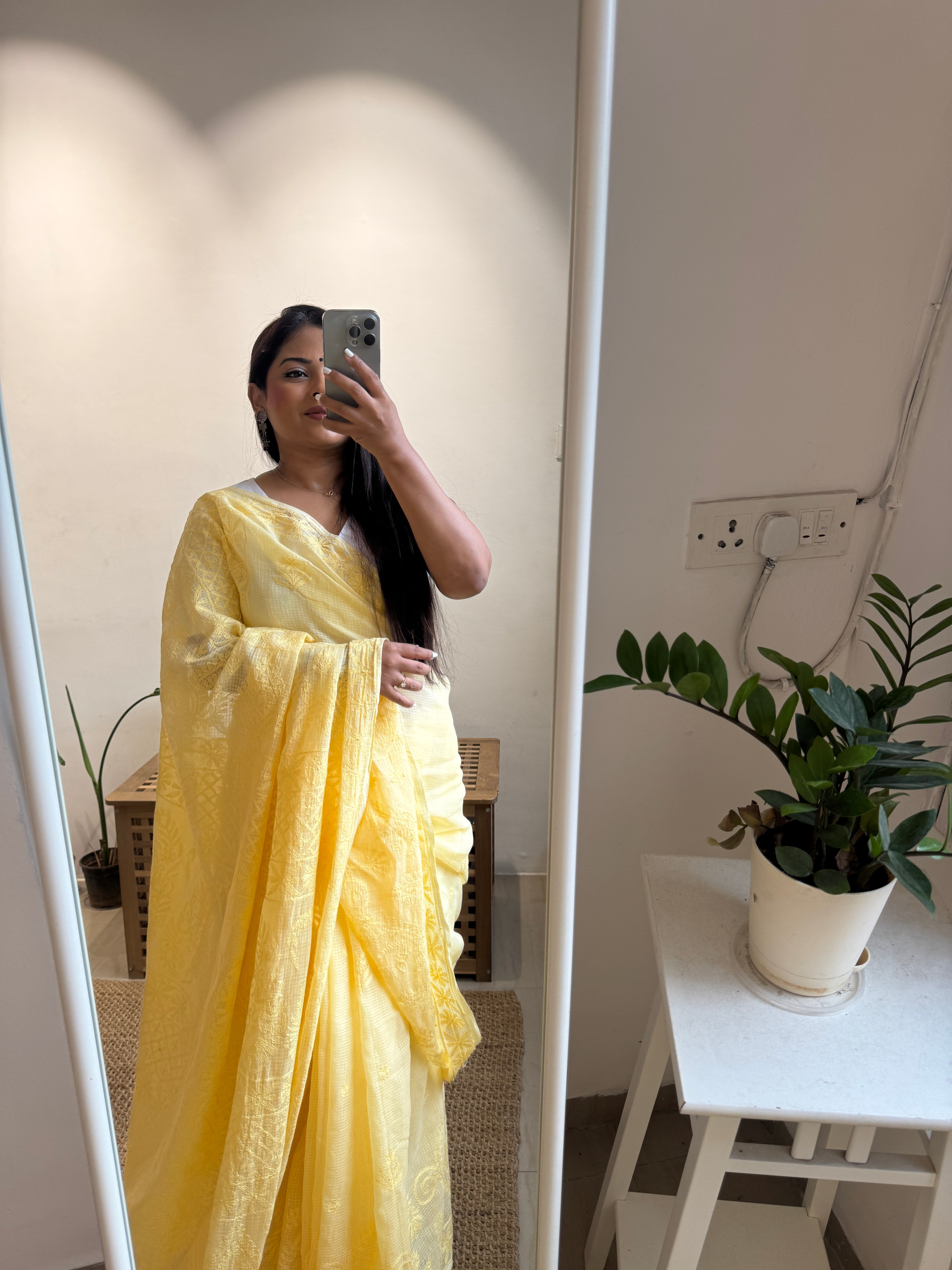 Kota Chikankari saree in Yellow ARIAA CHIKANKARI 