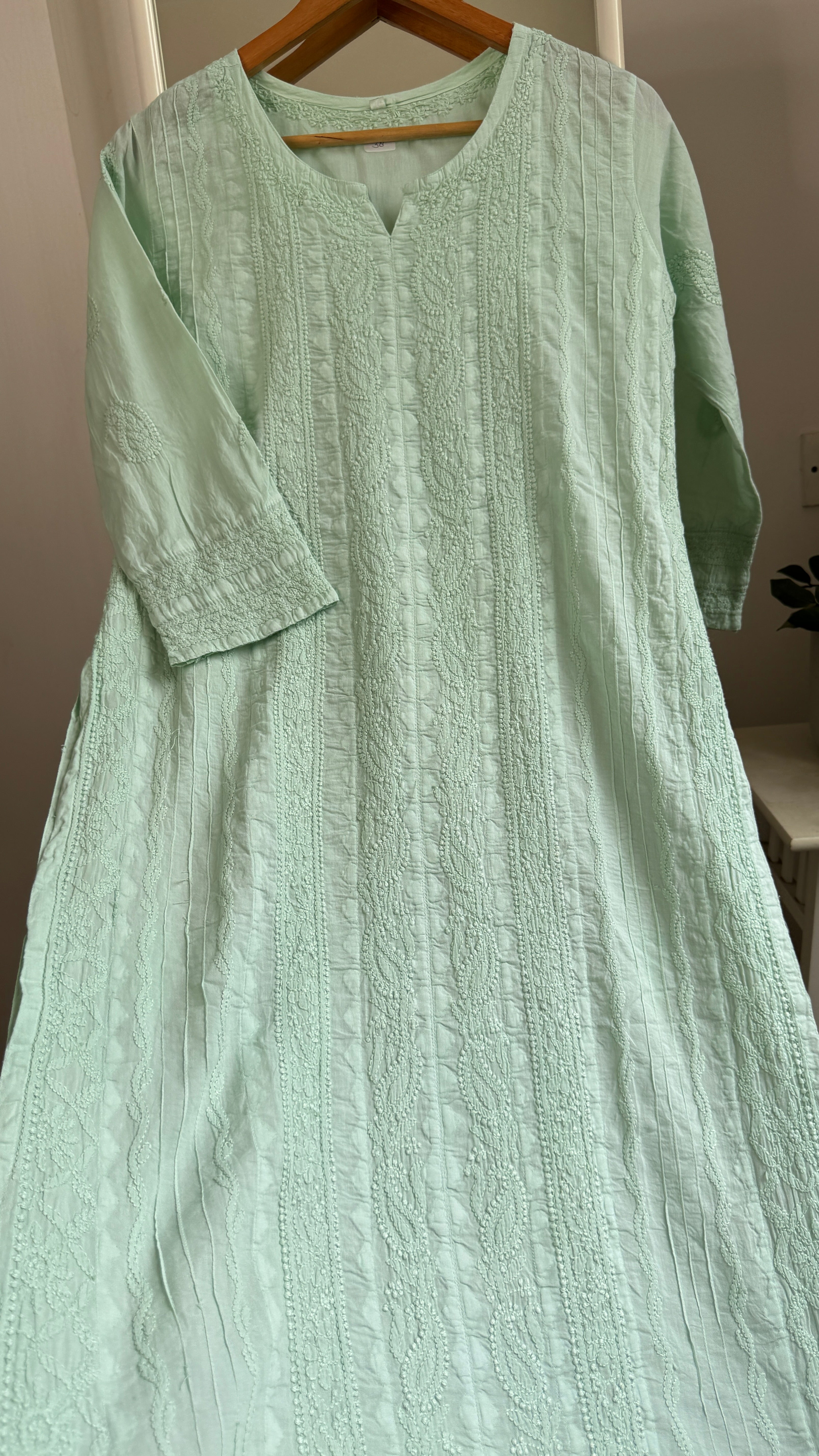 Pure Cotton Chikankari Full Jaal Kurti - Sage Green - Gul Collection