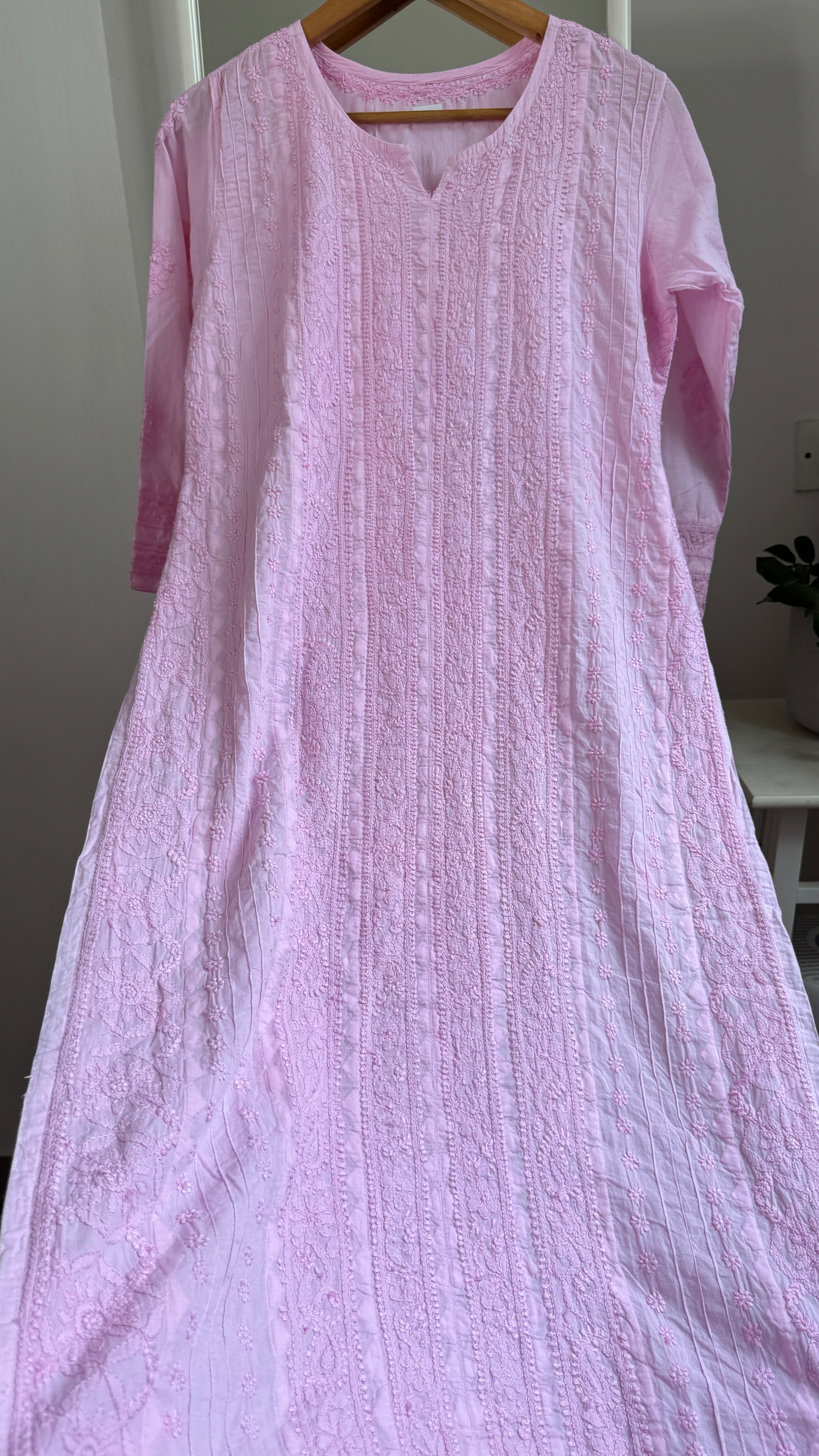 Pure Cotton Chikankari Full Jaal Kurti - Pink - Gul Collection