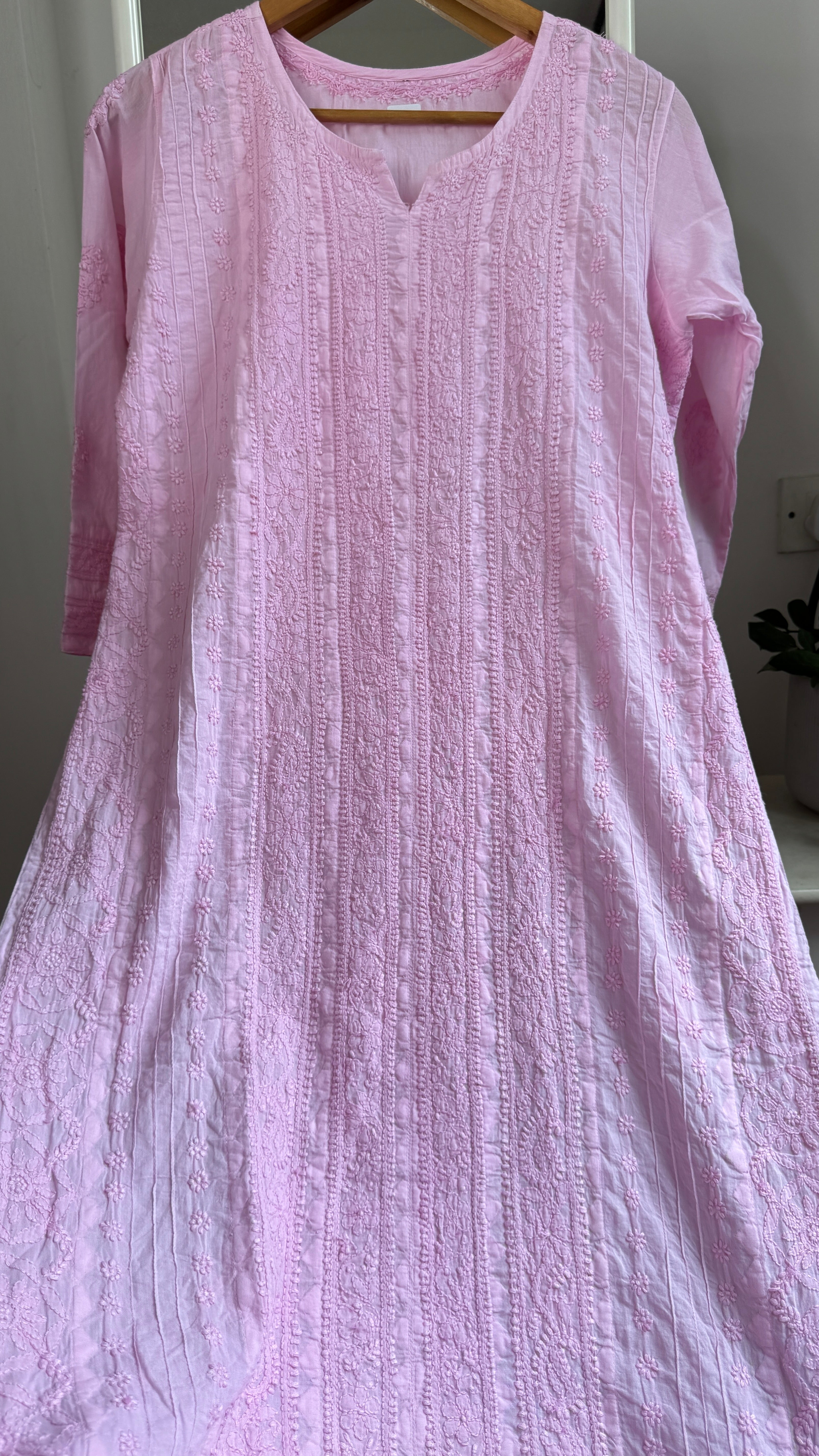 Pure Cotton Chikankari Full Jaal Kurti - Pink - Gul Collection