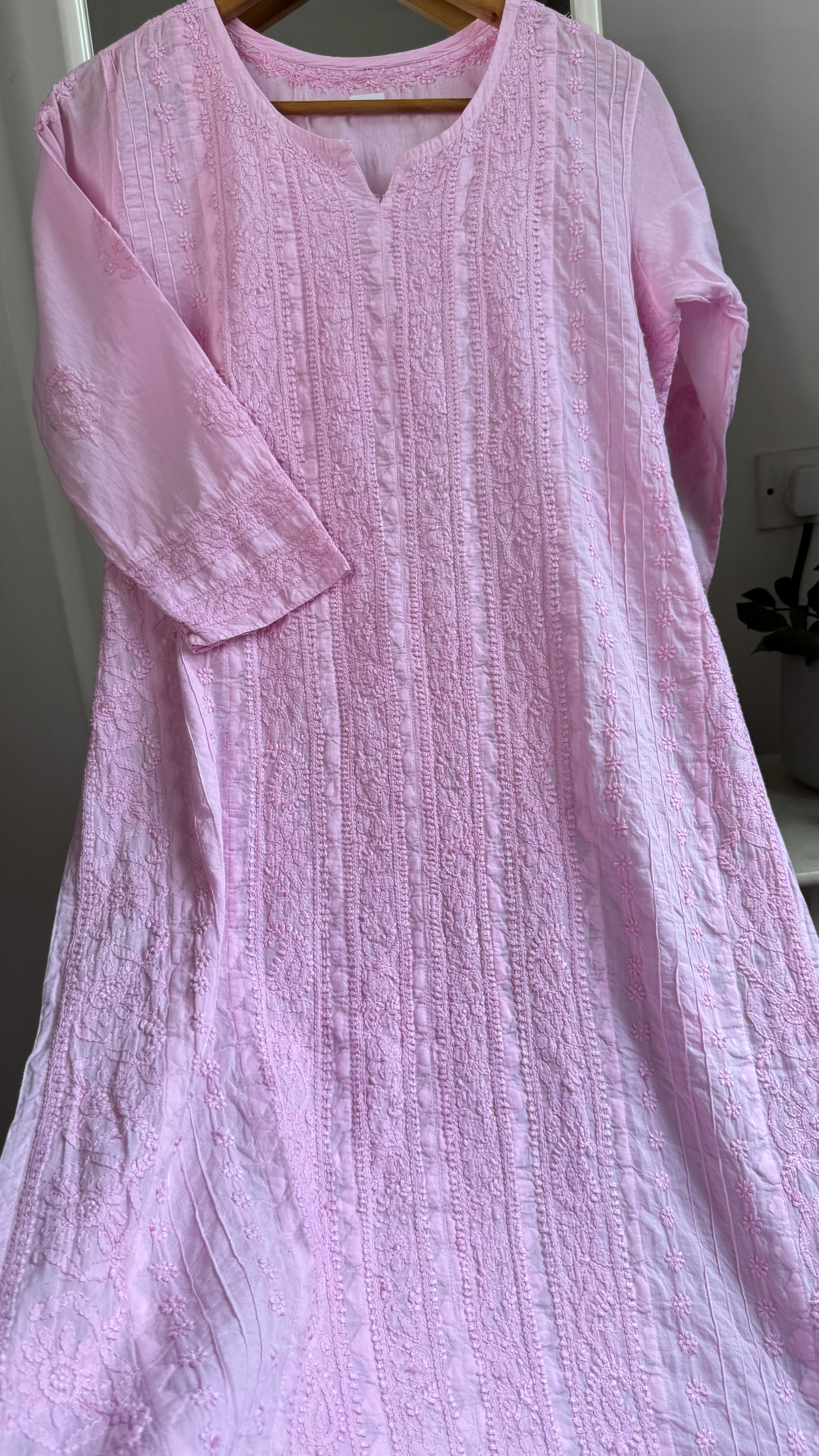 Pure Cotton Chikankari Full Jaal Kurti - Pink - Gul Collection