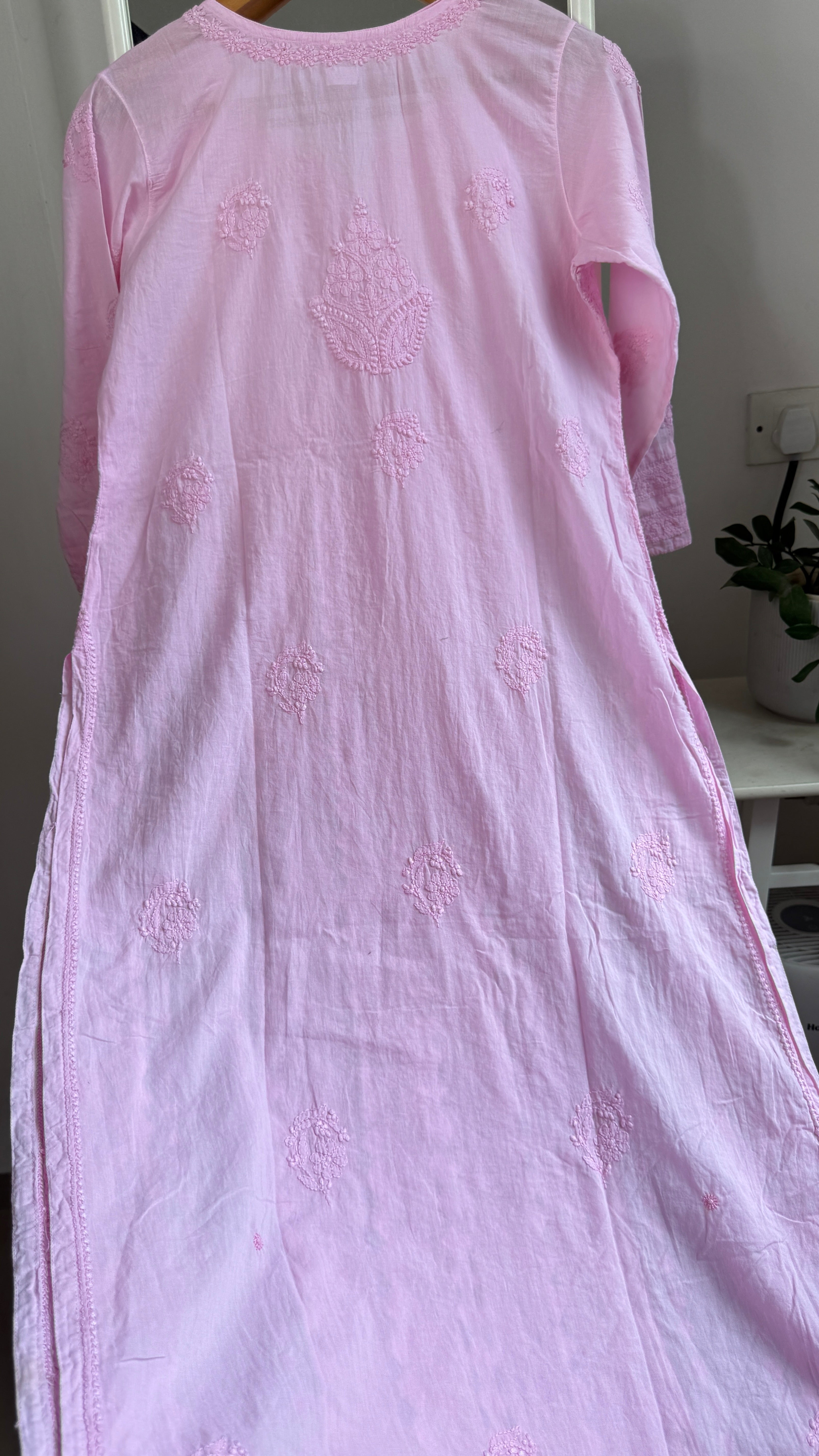 Pure Cotton Chikankari Full Jaal Kurti - Pink - Gul Collection
