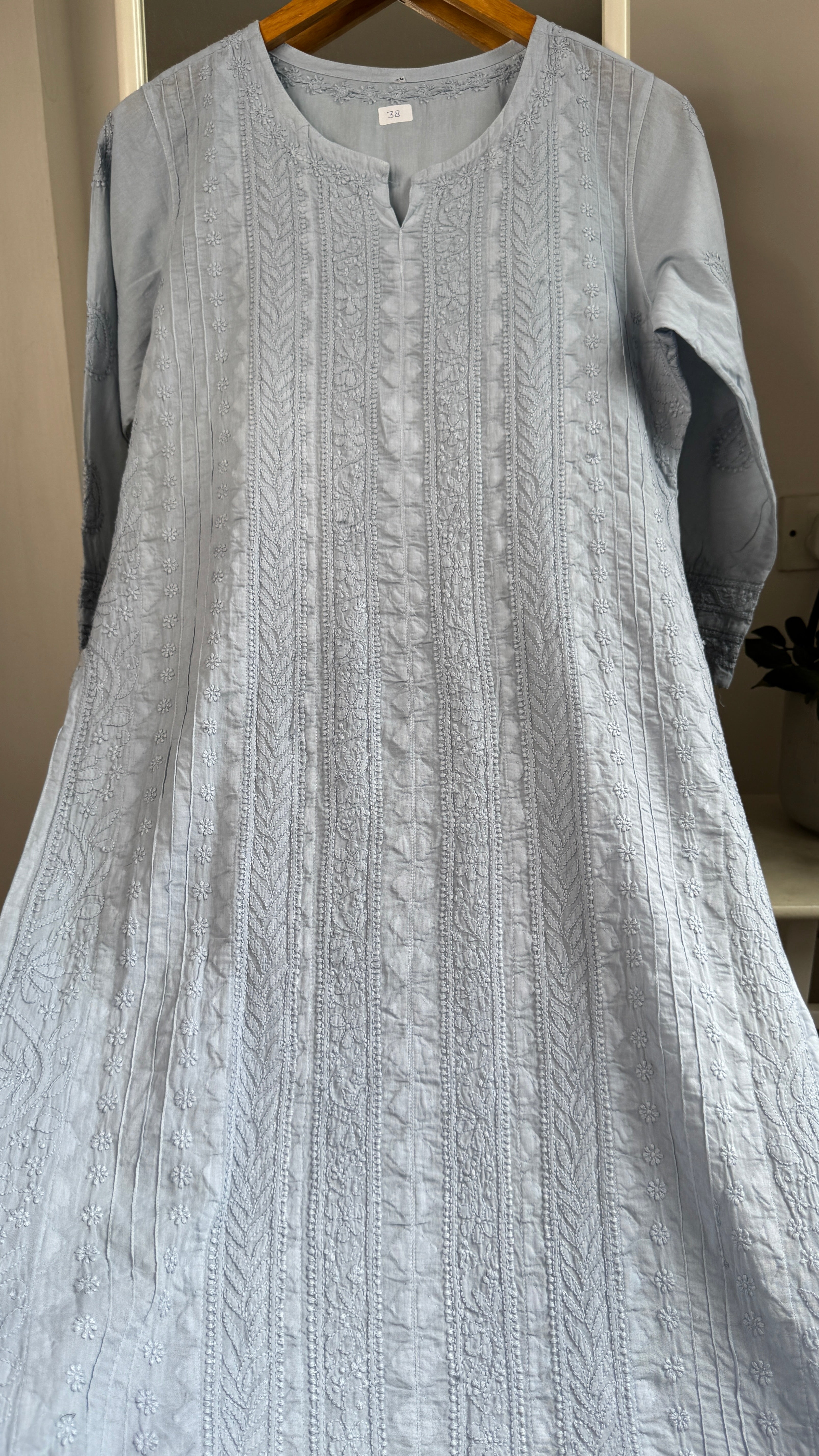 Pure Cotton Chikankari Full Jaal Kurti - Grey - Gul Collection
