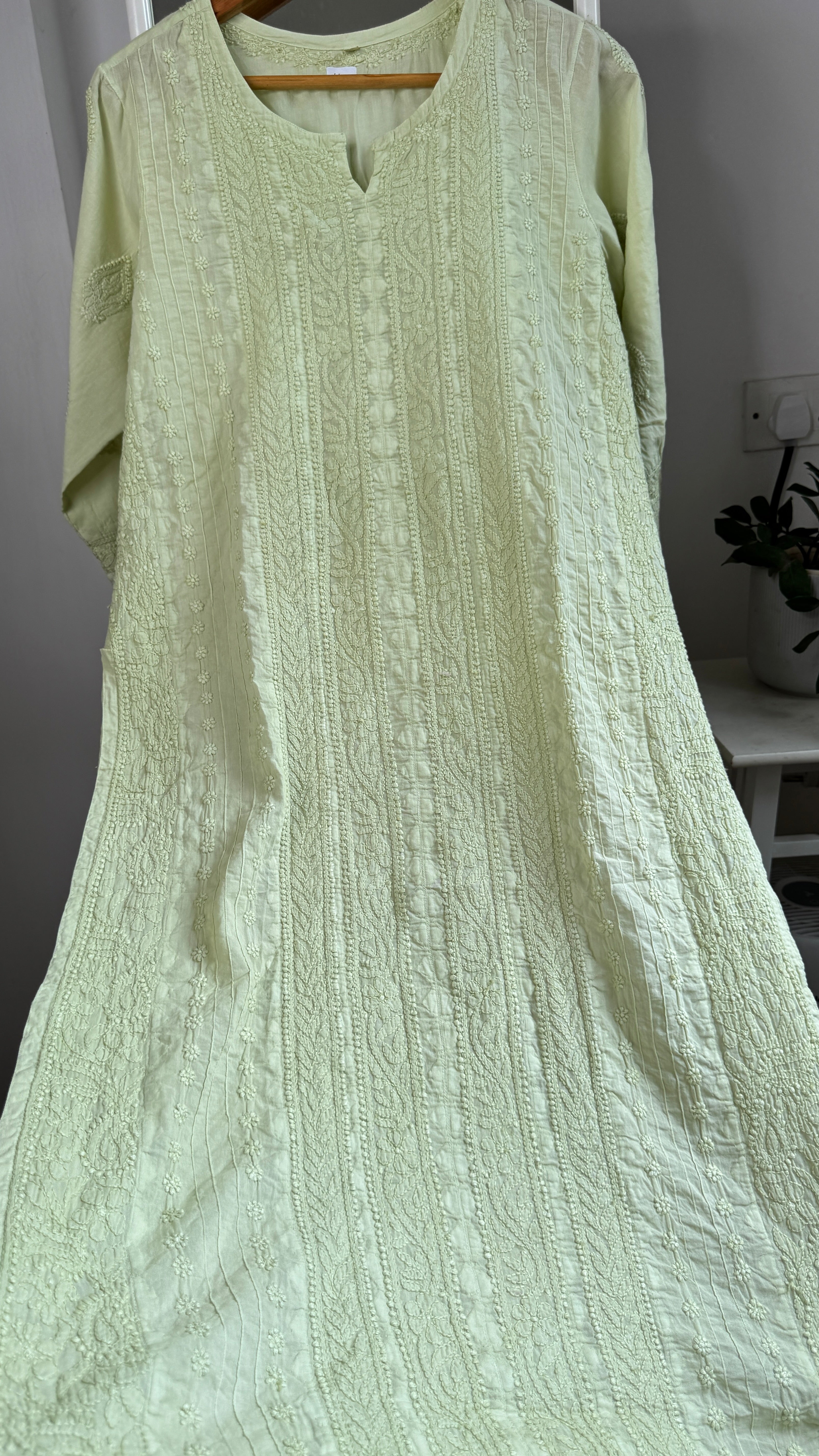 Pure Cotton Chikankari Full Jaal Kurti - Lemon Green - Gul Collection