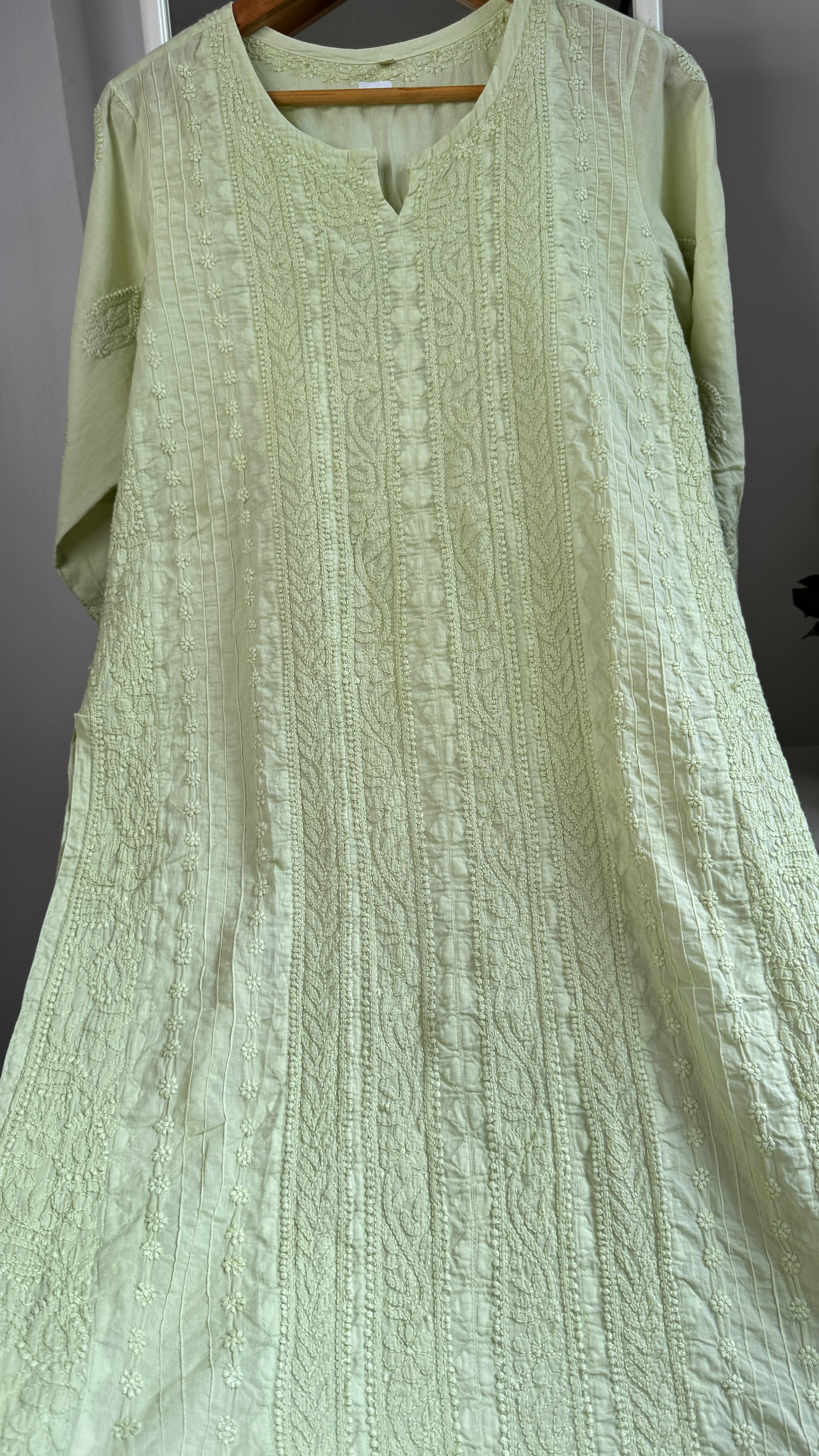 Pure Cotton Chikankari Full Jaal Kurti - Lemon Green - Gul Collection