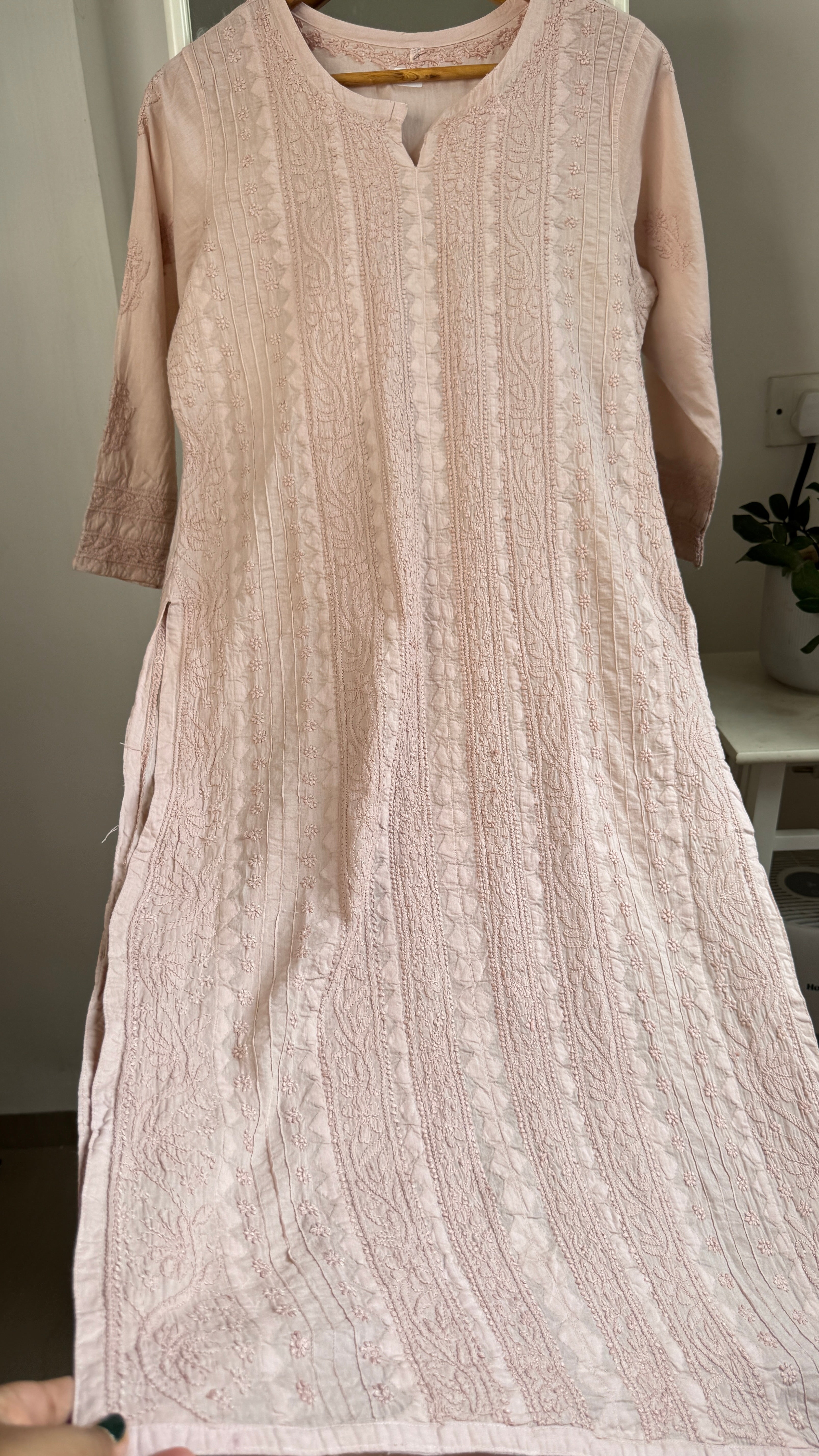 Pure Cotton Chikankari Full Jaal Kurti - Nude Pink - Gul Collection