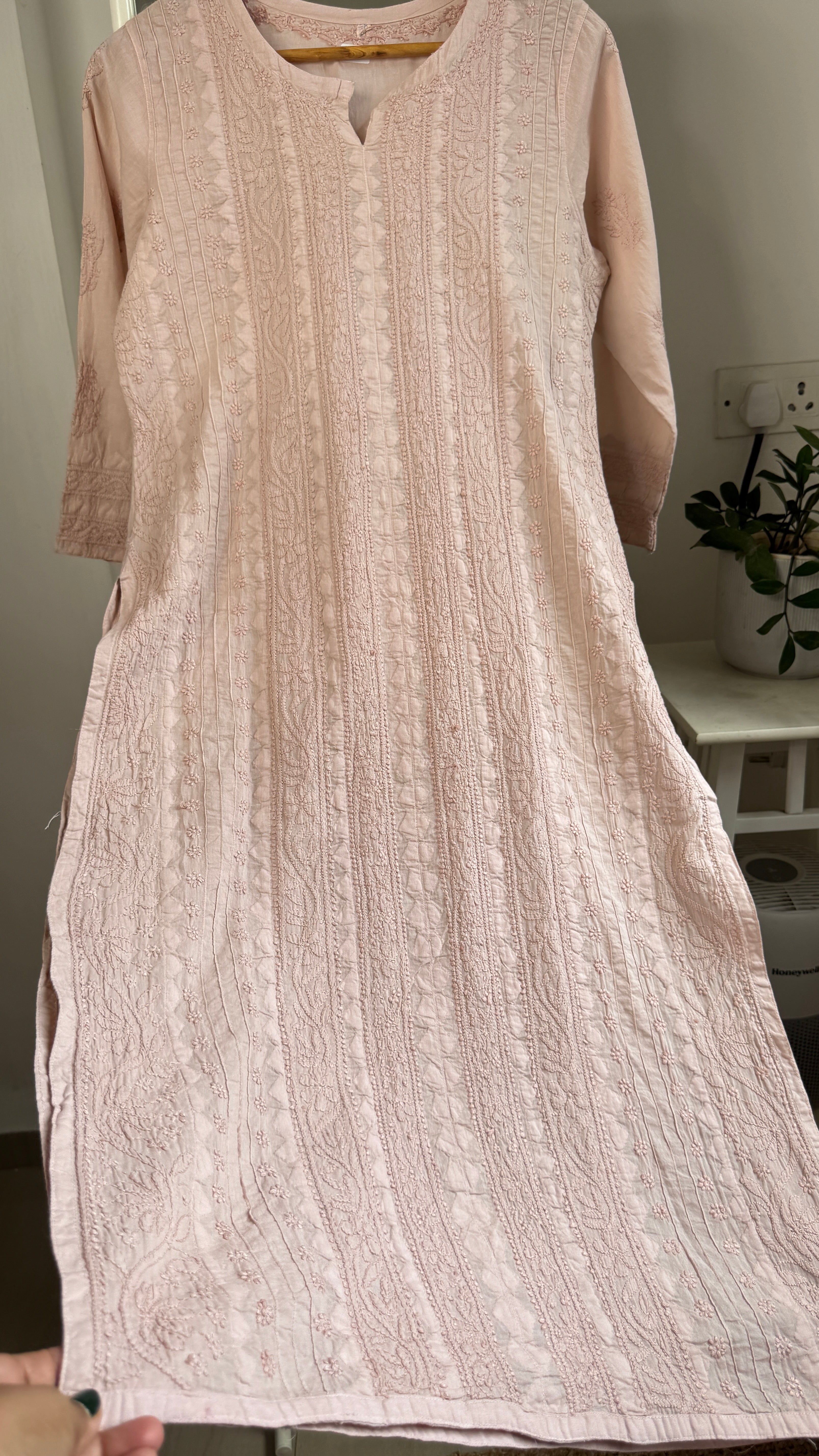 Pure Cotton Chikankari Full Jaal Kurti - Nude Pink - Gul Collection