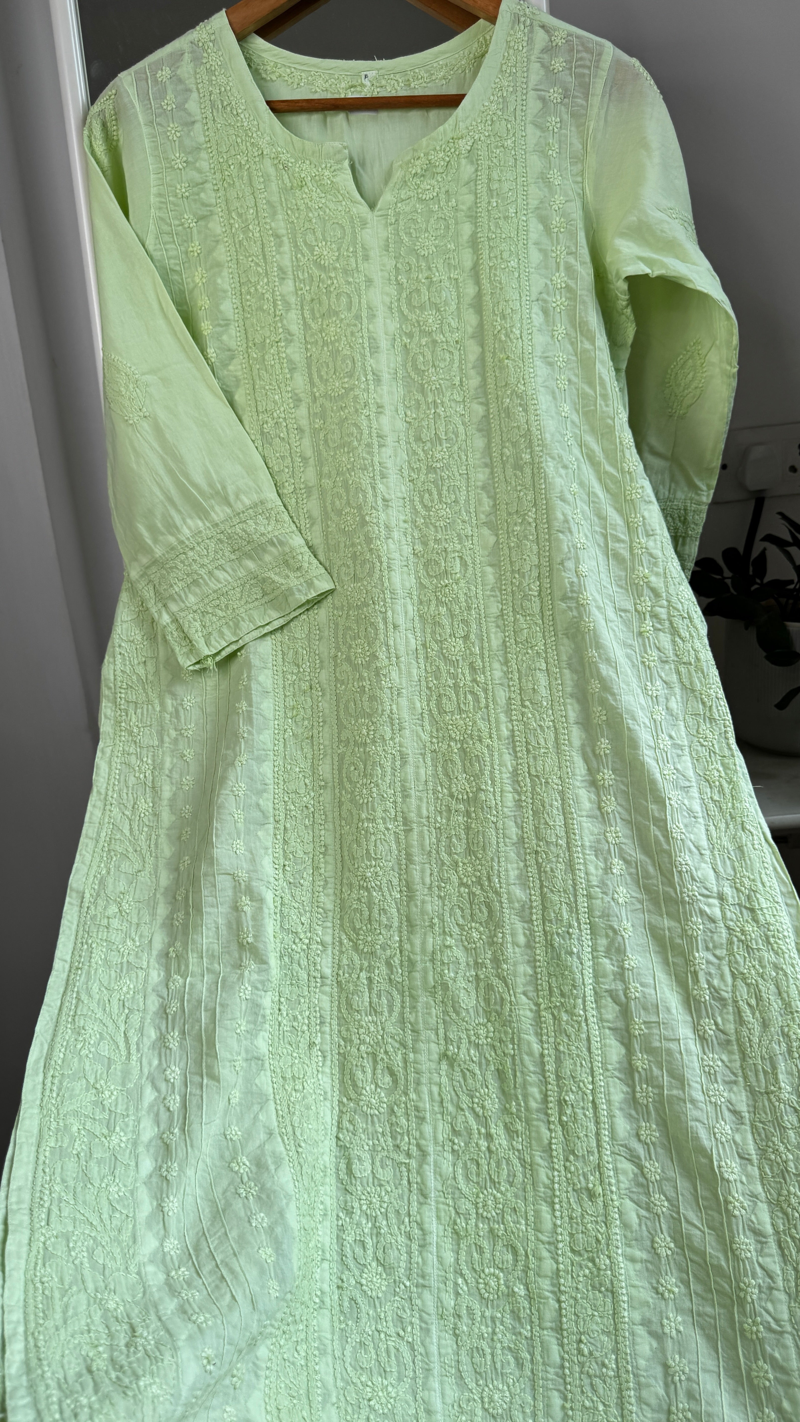 Pure Cotton Chikankari Full Jaal Kurti - Apple Green - Gul Collection