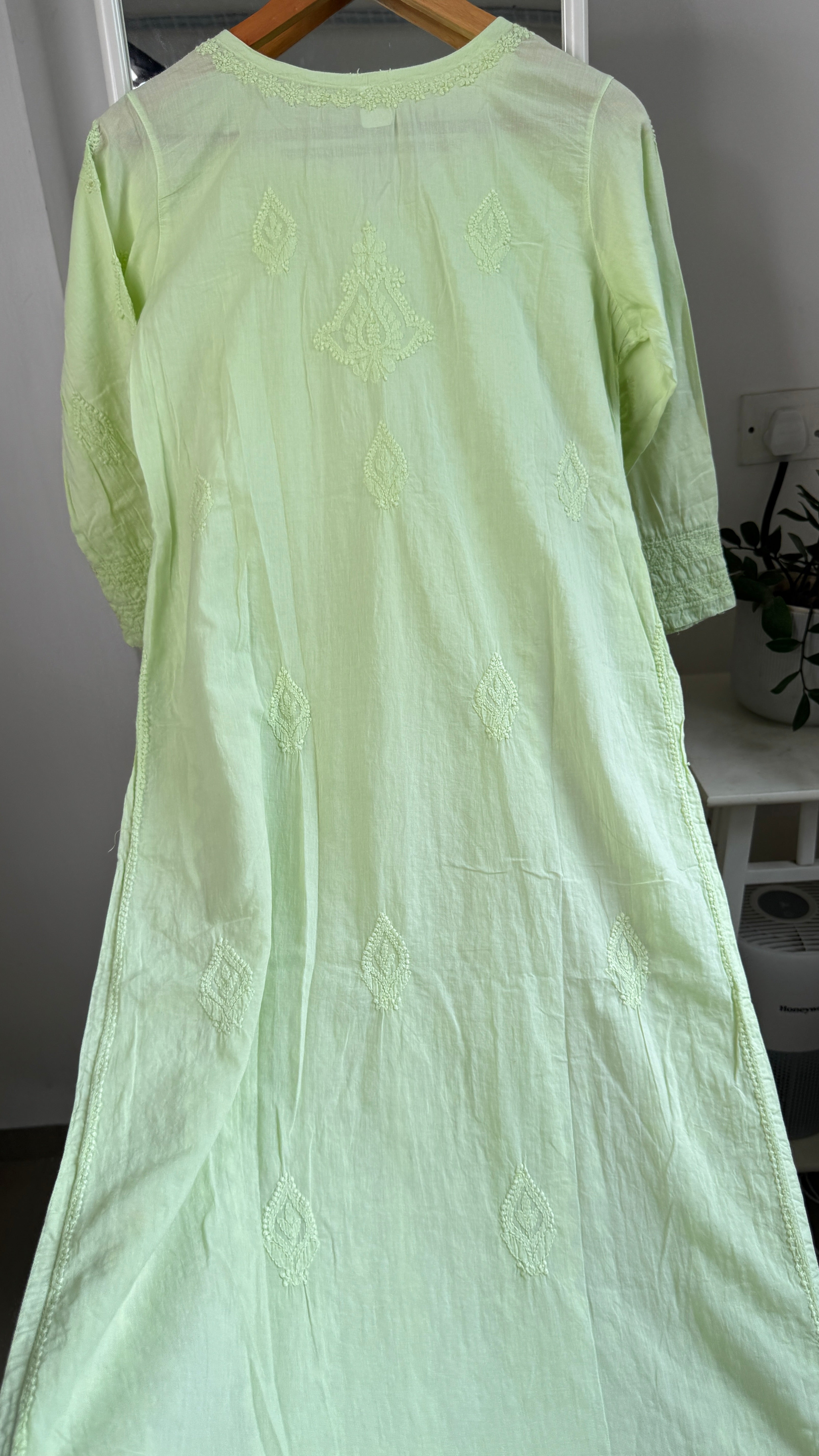 Pure Cotton Chikankari Full Jaal Kurti - Apple Green - Gul Collection