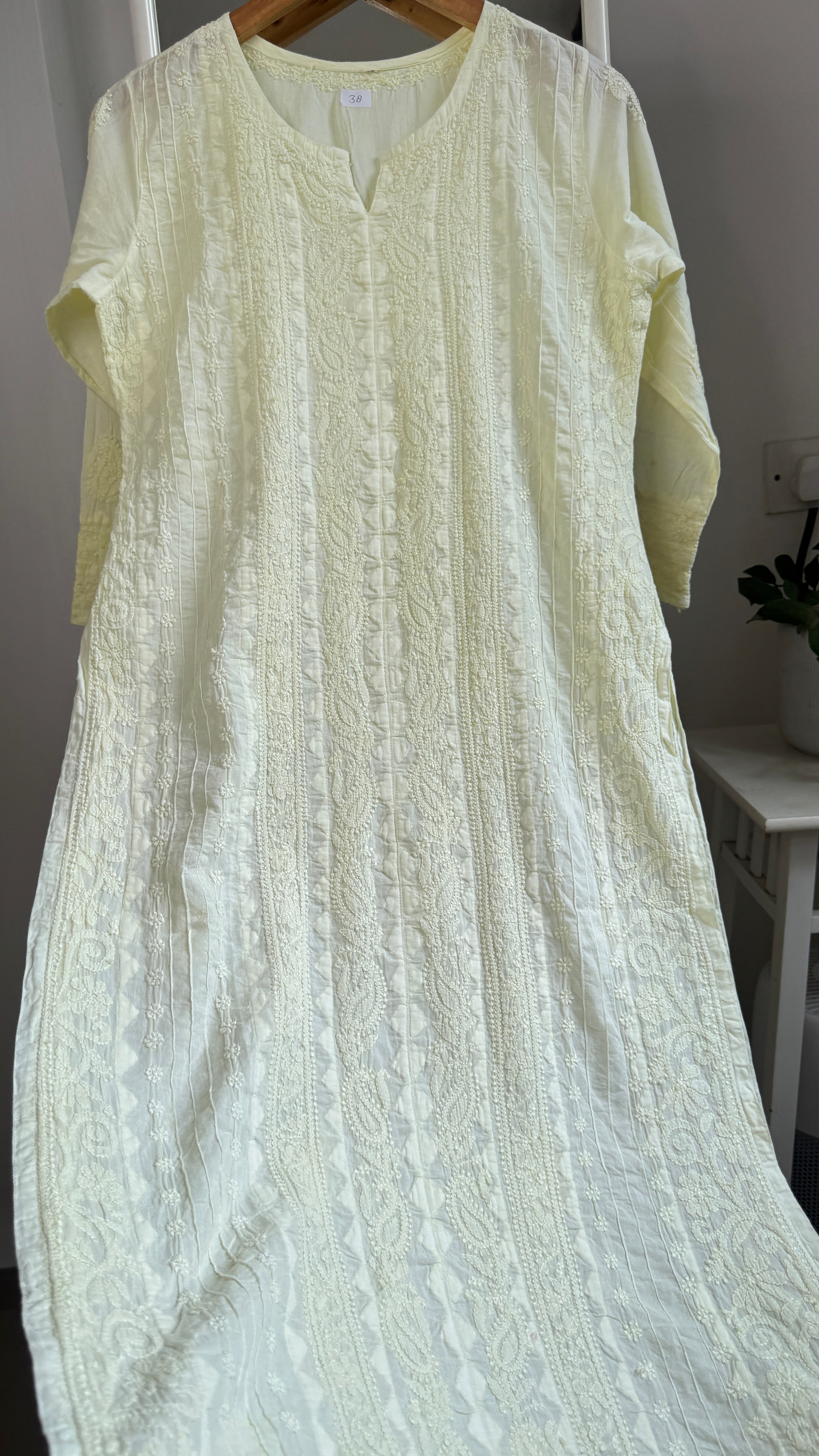 Pure Cotton Chikankari Full Jaal Kurti - Light Yellow - Gul Collection