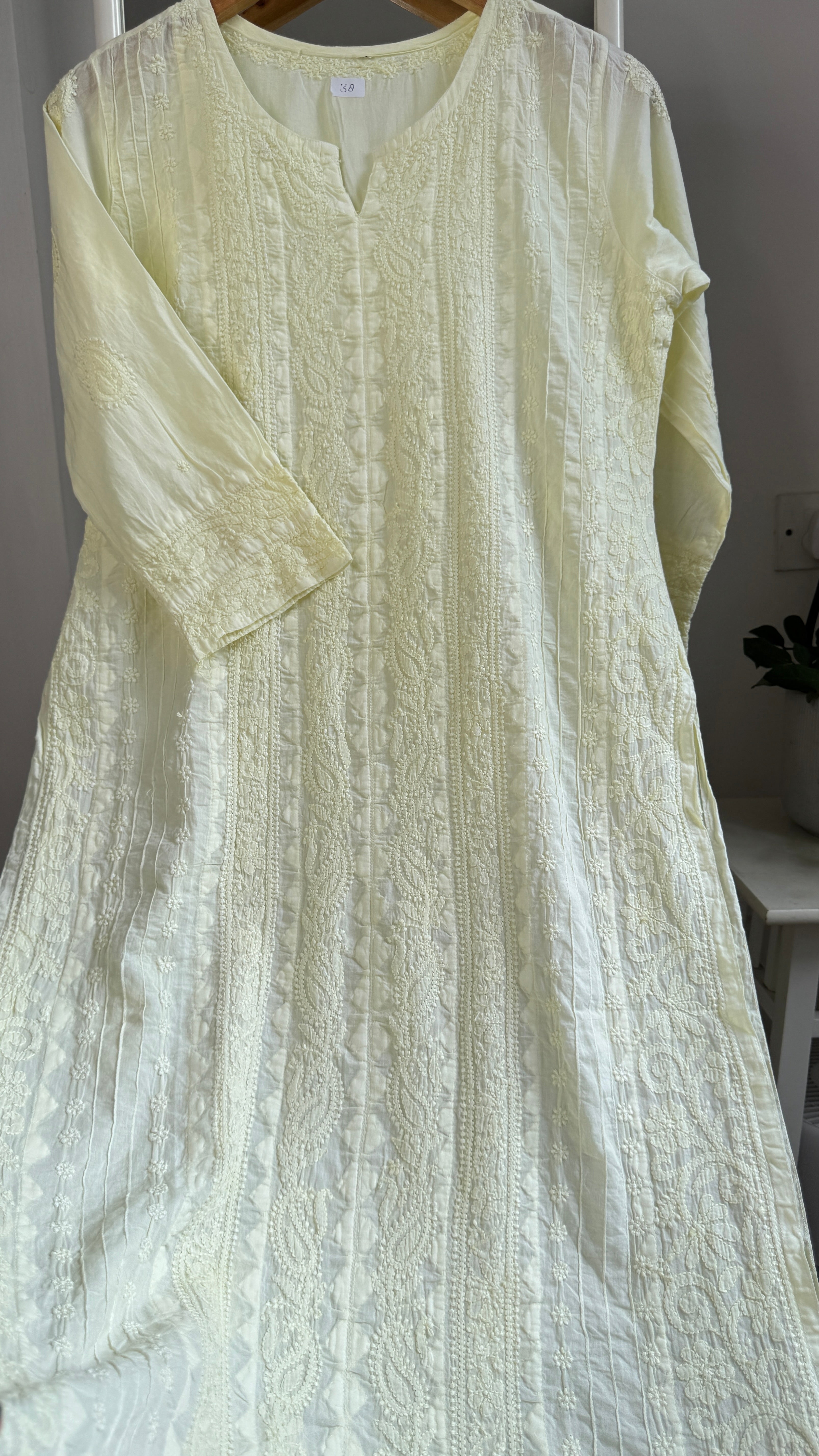Pure Cotton Chikankari Full Jaal Kurti - Light Yellow - Gul Collection