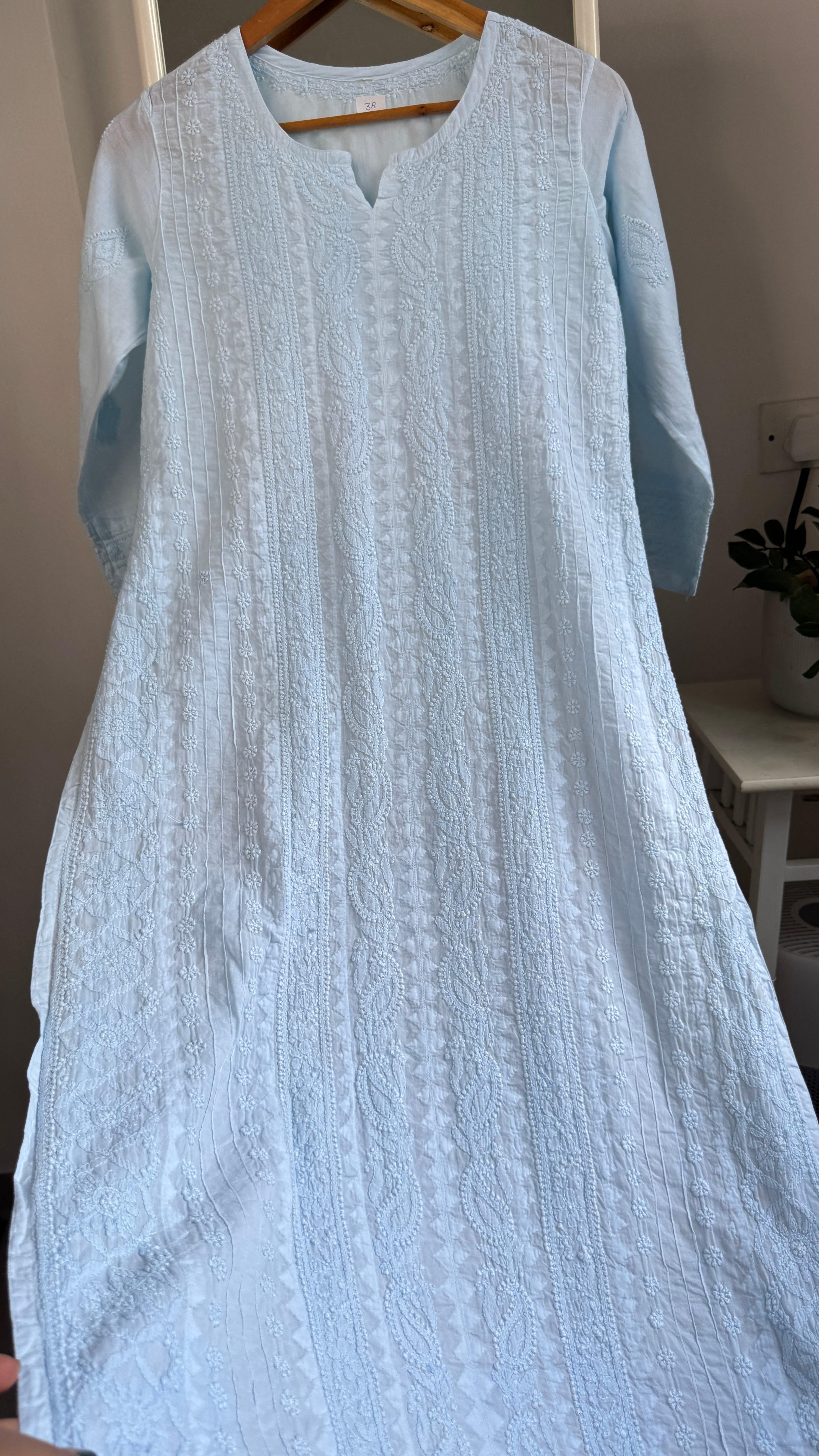 Pure Cotton Chikankari Full Jaal Kurti - Baby Blue - Gul Collection
