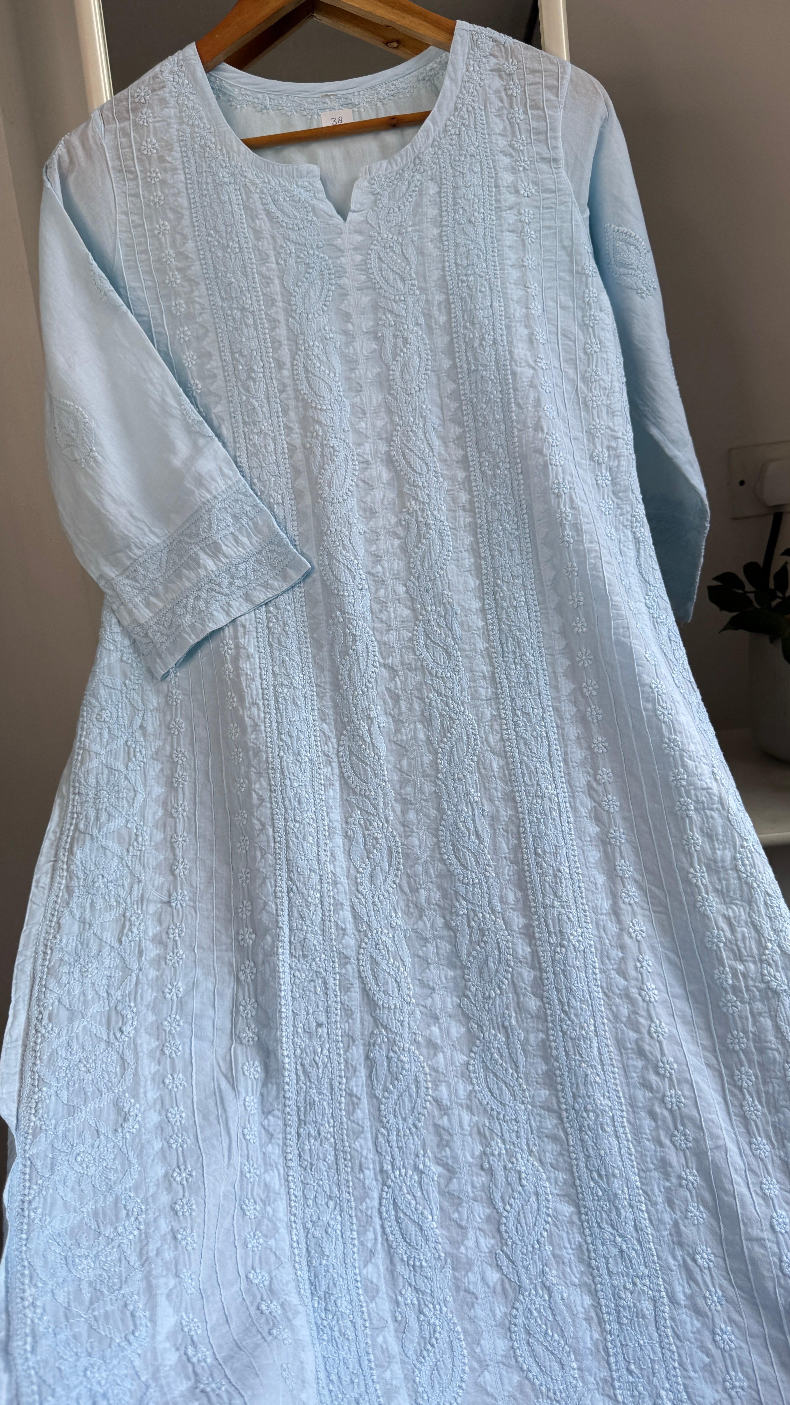 Pure Cotton Chikankari Full Jaal Kurti - Baby Blue - Gul Collection
