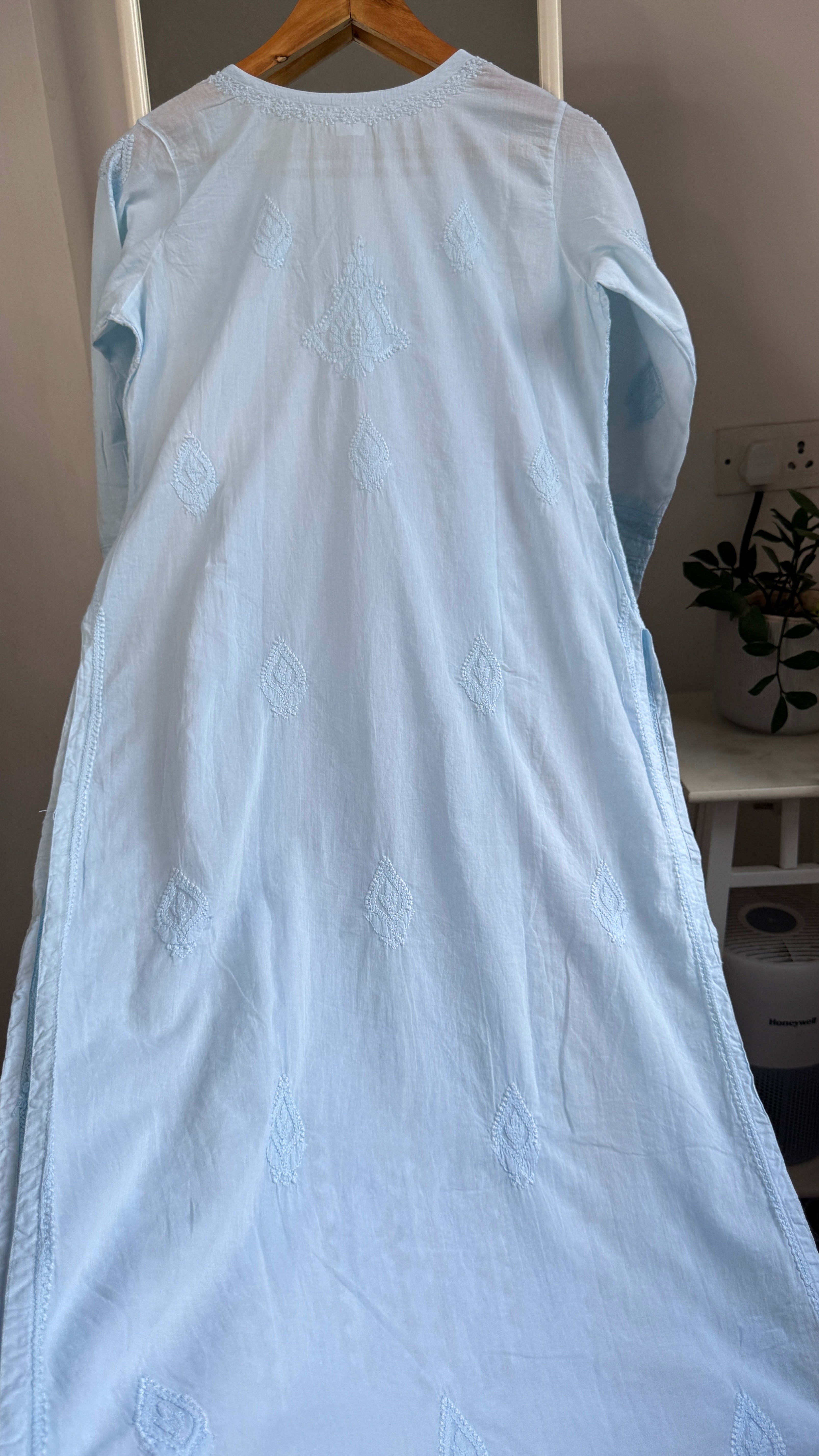 Pure Cotton Chikankari Full Jaal Kurti - Baby Blue - Gul Collection