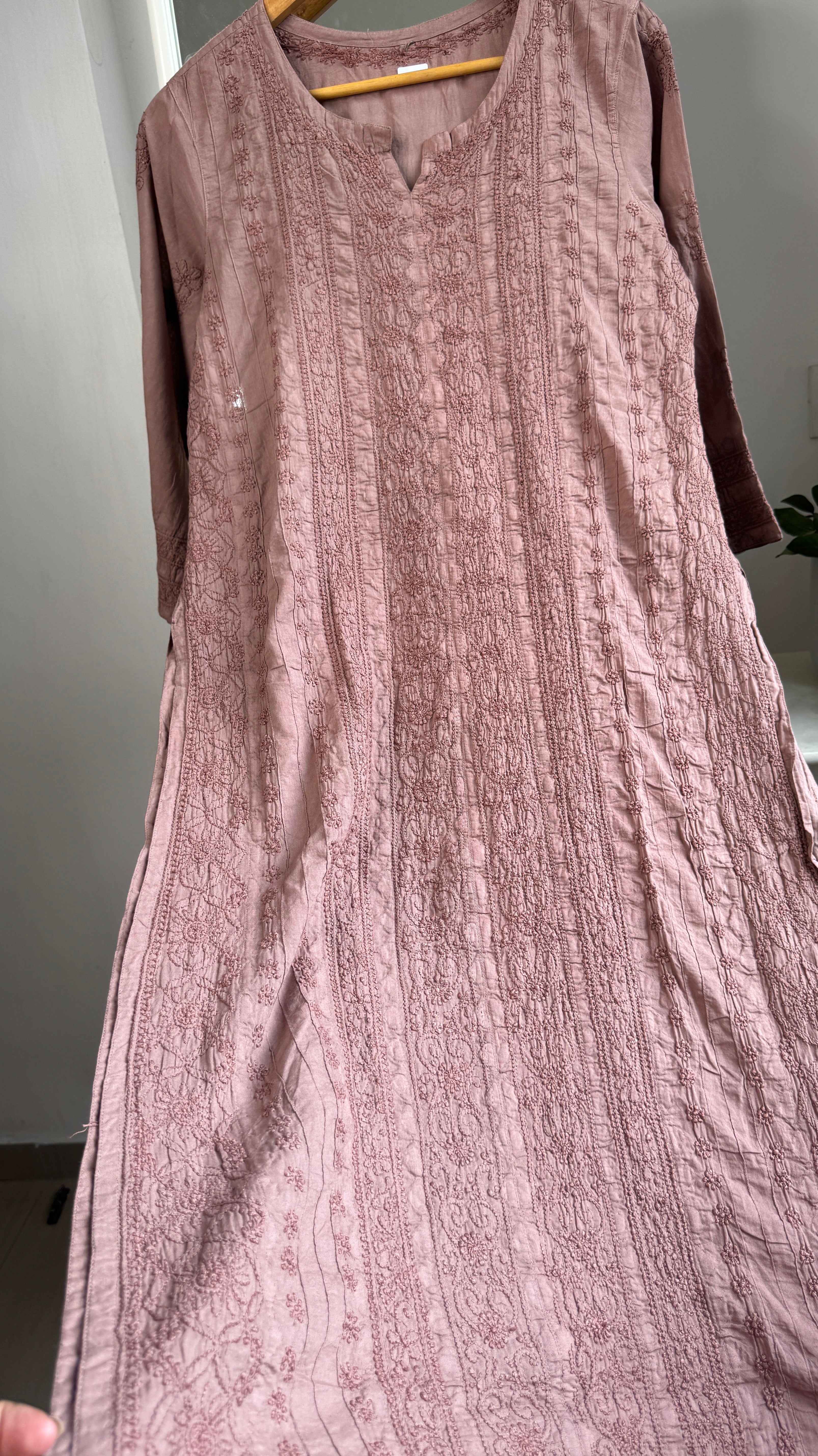 Pure Cotton Chikankari Full Jaal Kurti - Brown - Gul Collection
