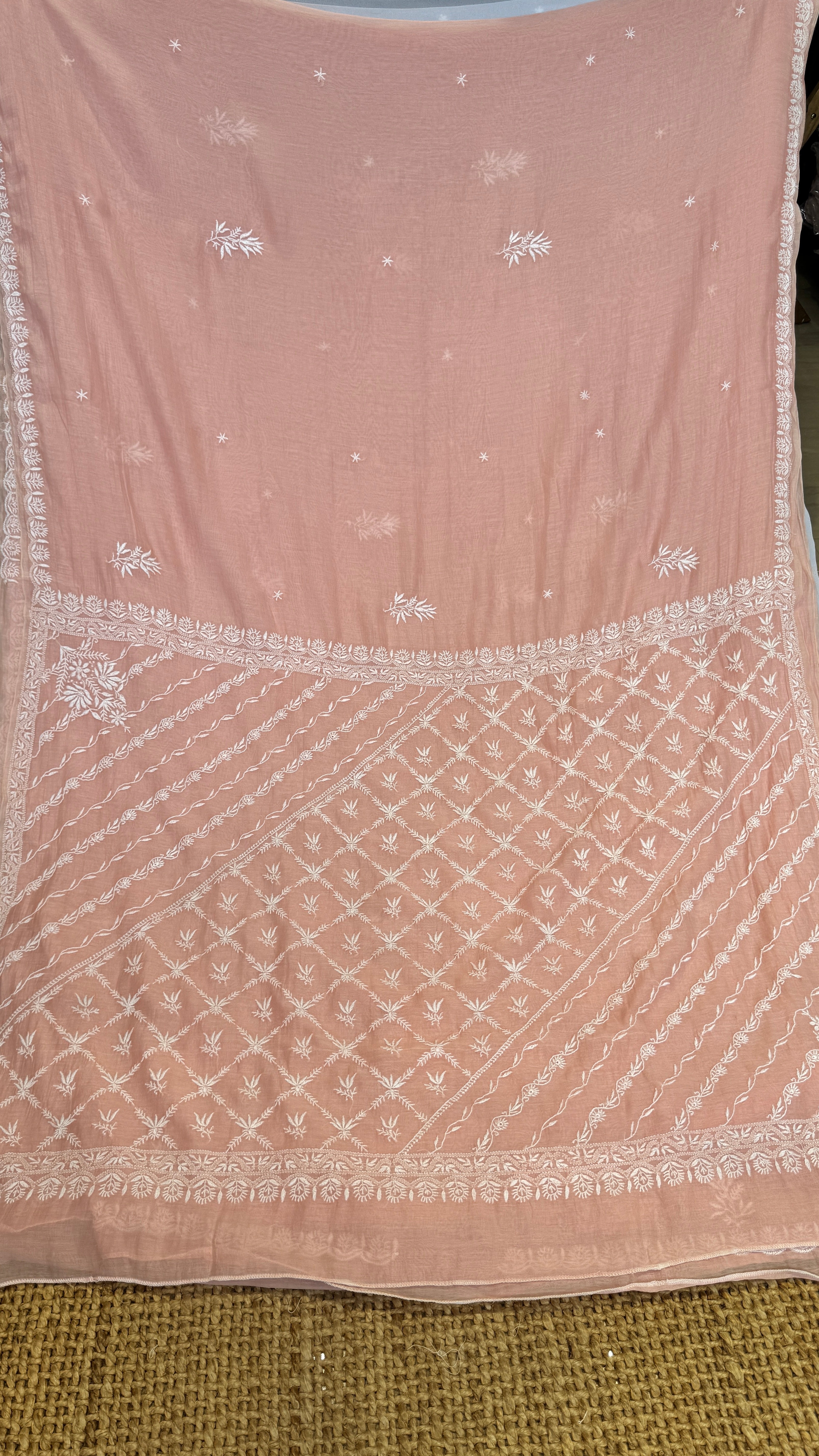 Pure Mul Chanderi Chikankari saree in Pale Pink