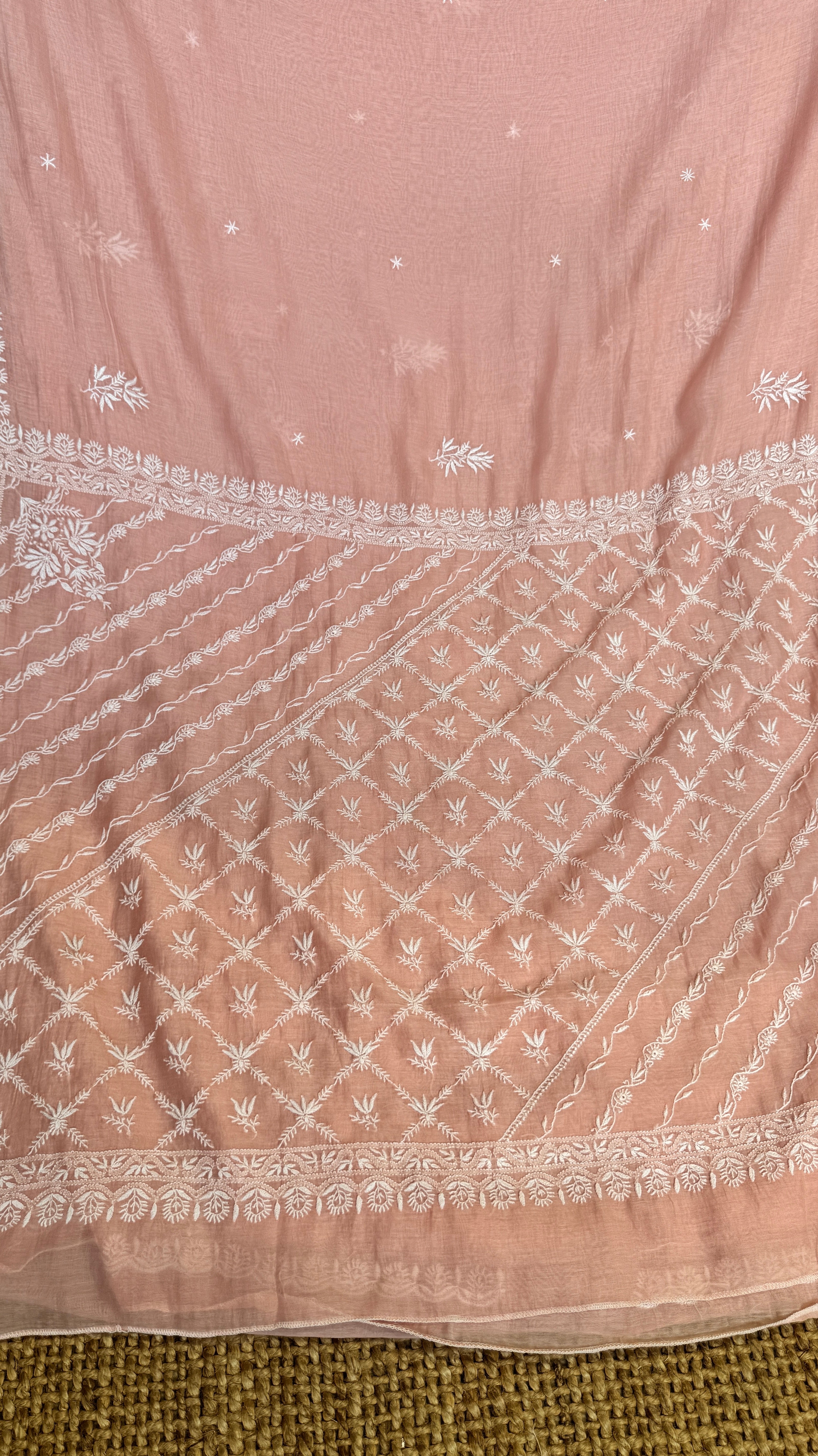 Pure Mul Chanderi Chikankari saree in Pale Pink