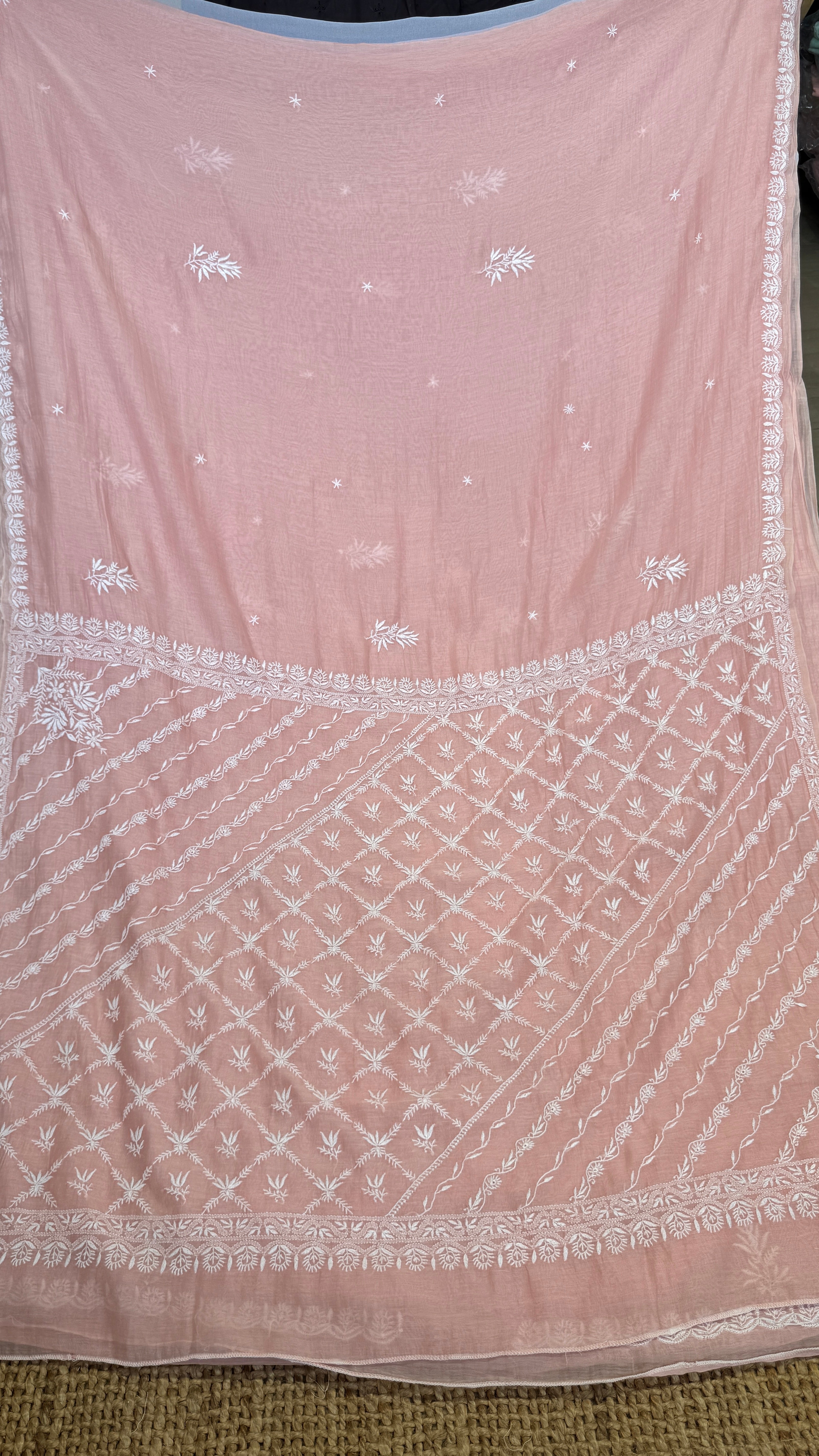 Pure Mul Chanderi Chikankari saree in Pale Pink