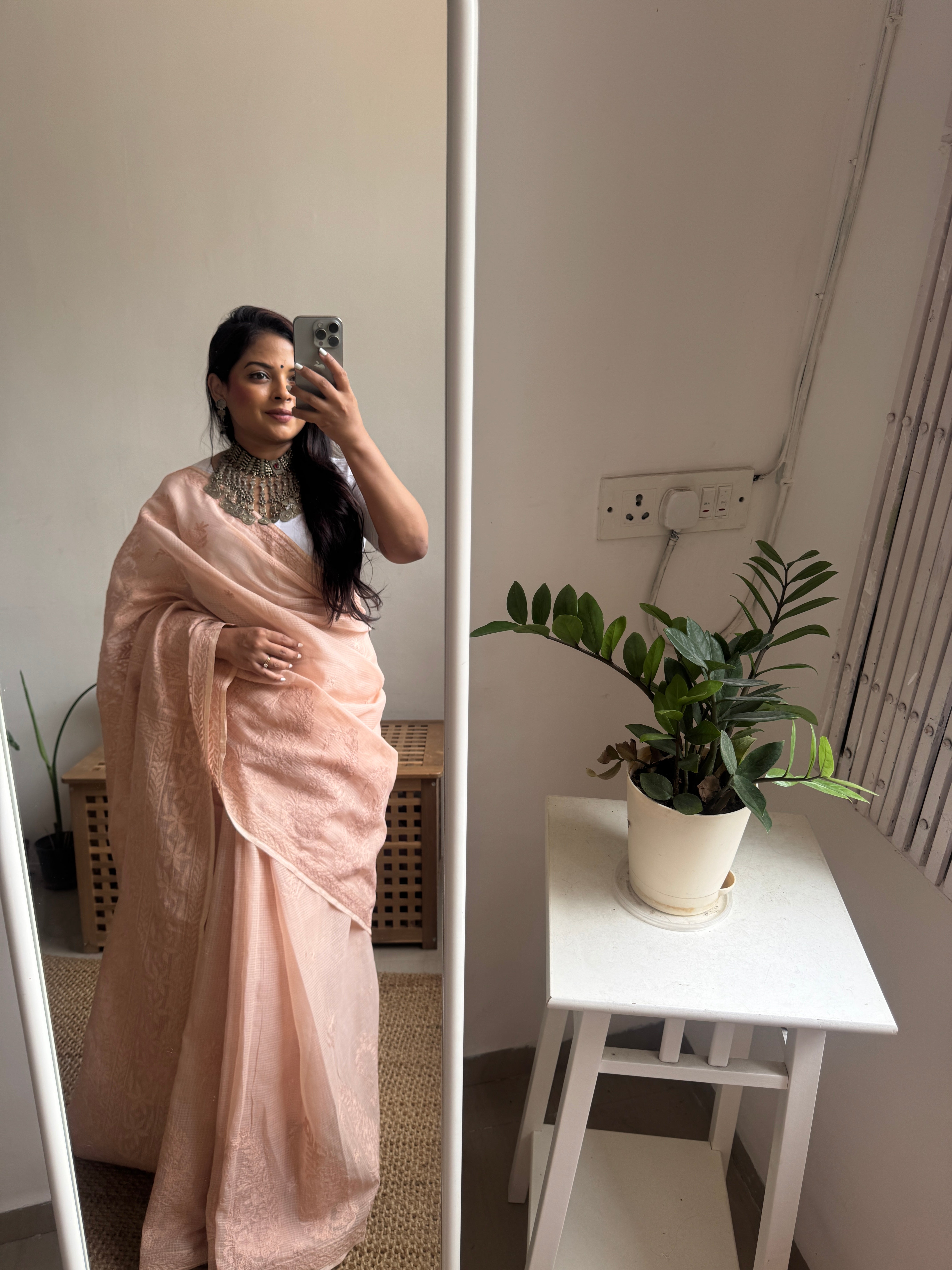 Kota Chikankari saree in coffee Brown ARIAA CHIKANKARI 