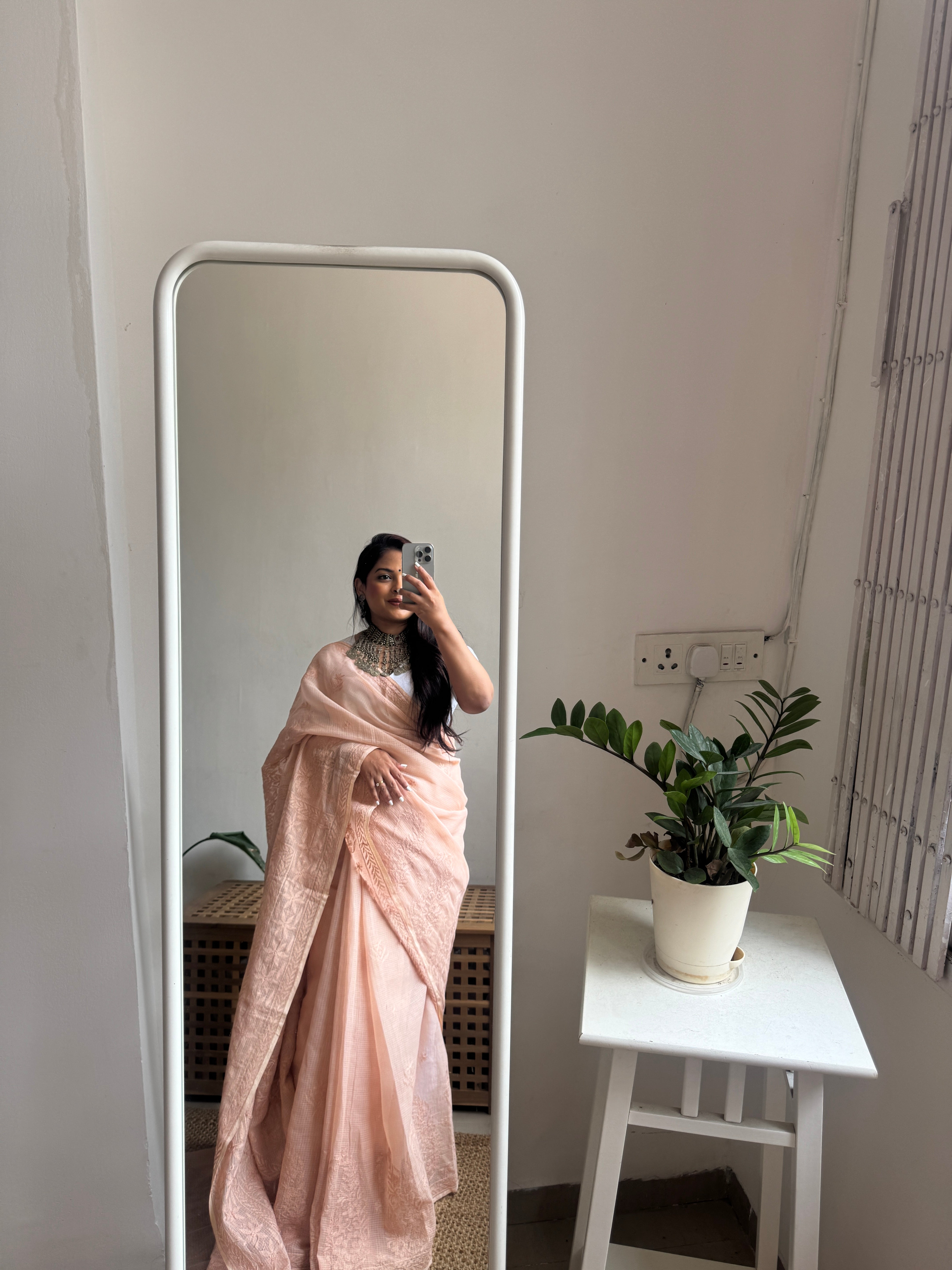 Kota Chikankari saree in coffee Brown