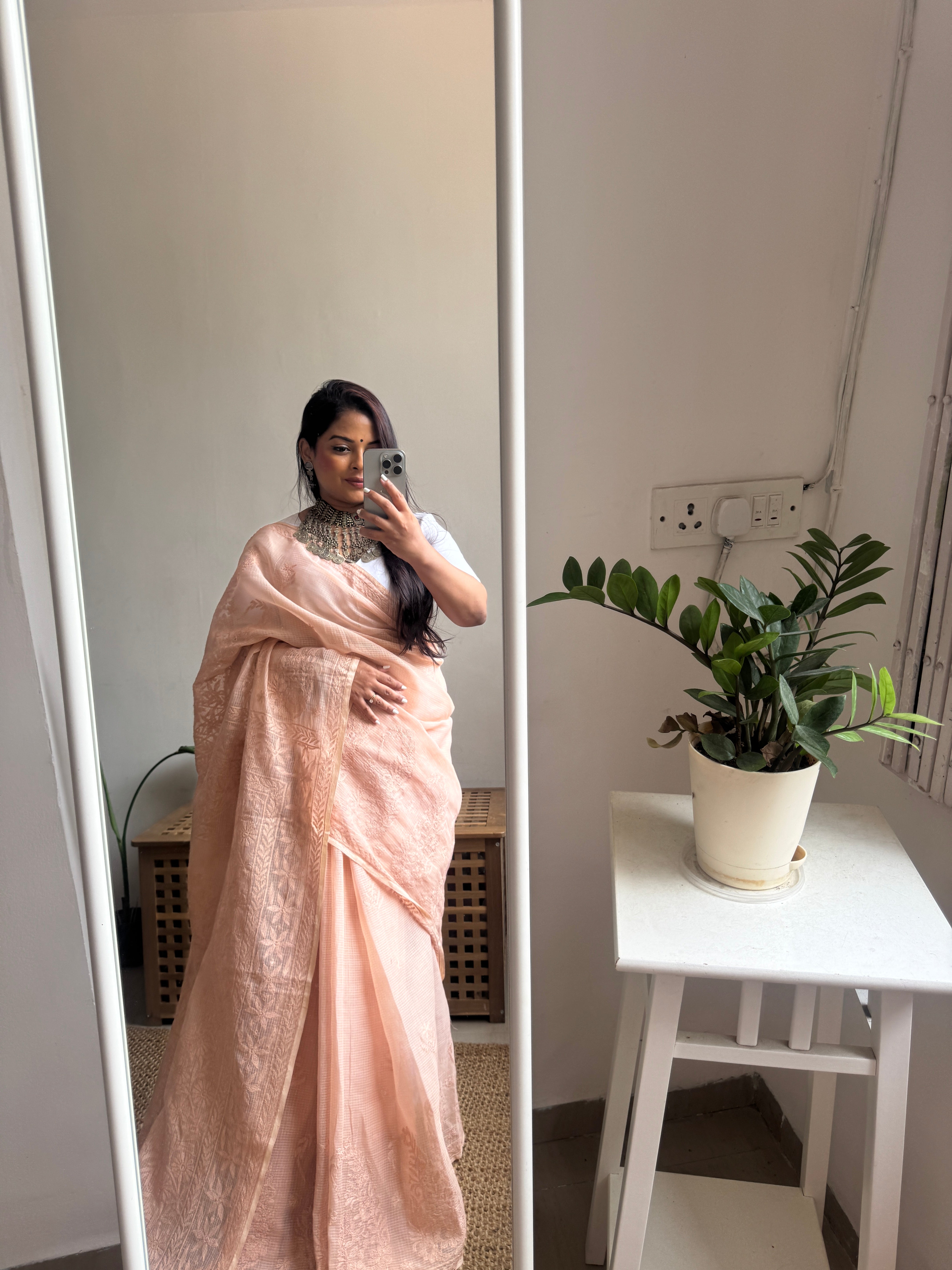 Kota Chikankari saree in coffee Brown
