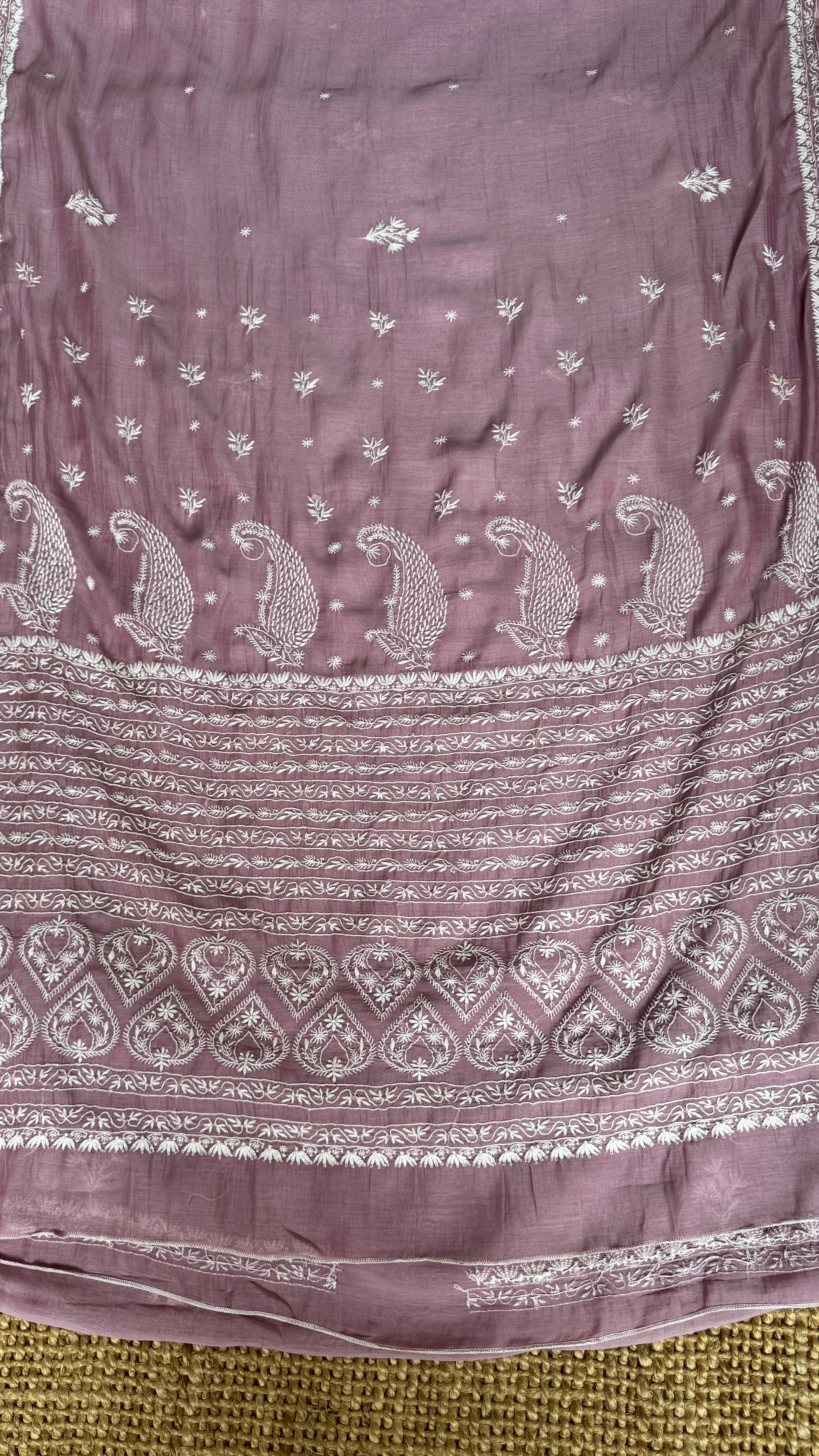 Pure Mul Chanderi Chikankari saree in Dusty Mauve
