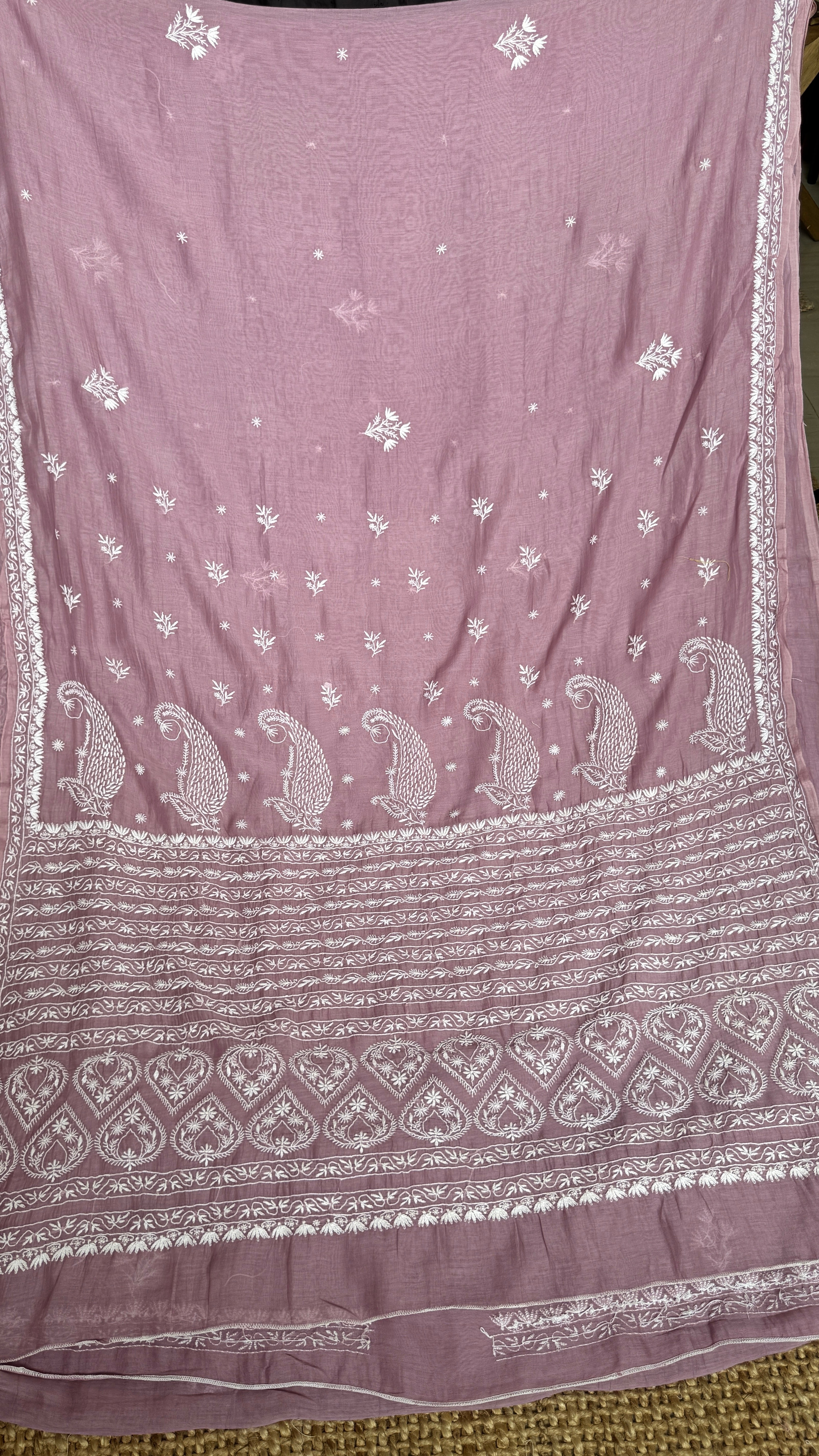 Pure Mul Chanderi Chikankari saree in Dusty Mauve