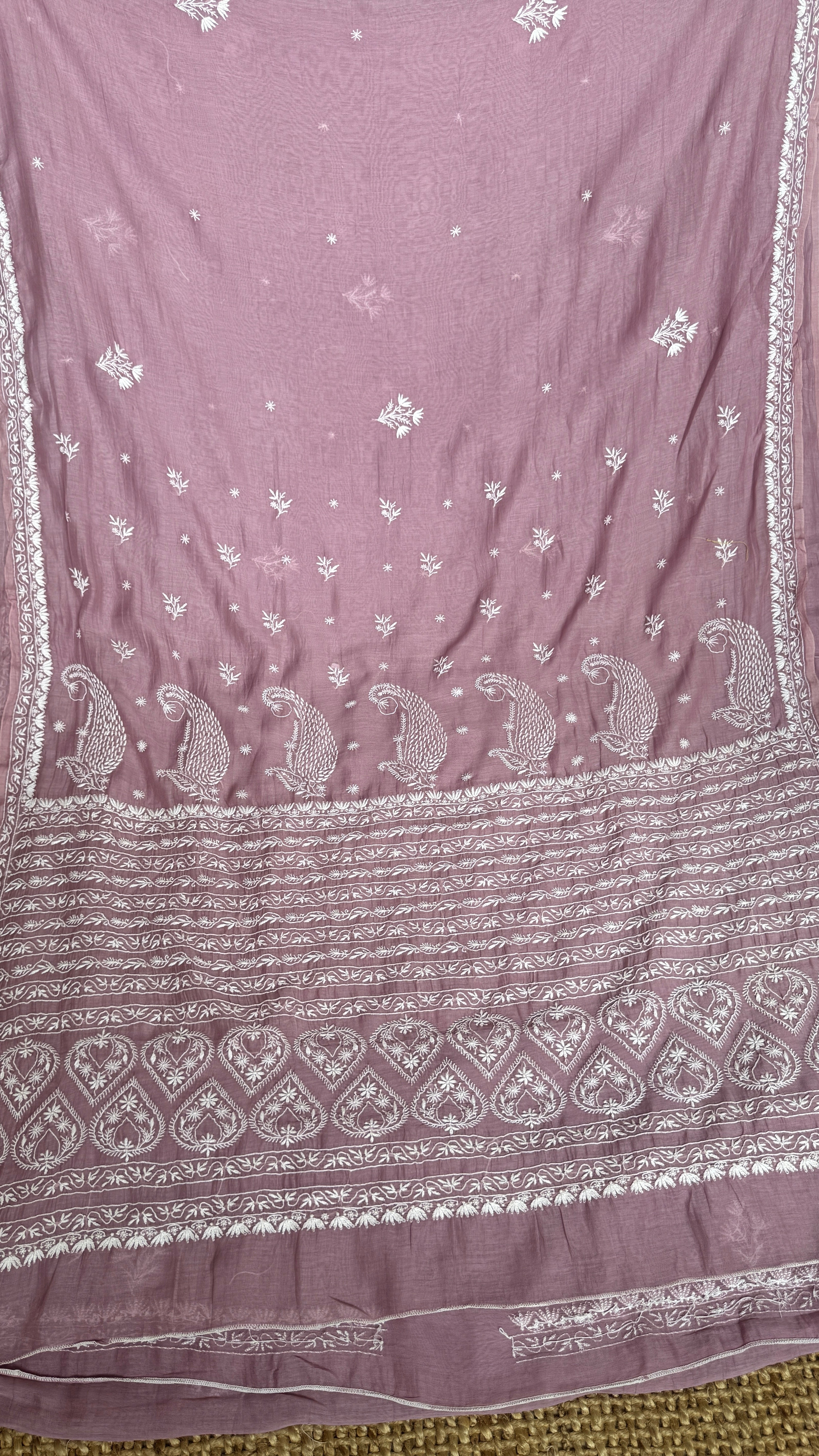 Pure Mul Chanderi Chikankari saree in Dusty Mauve