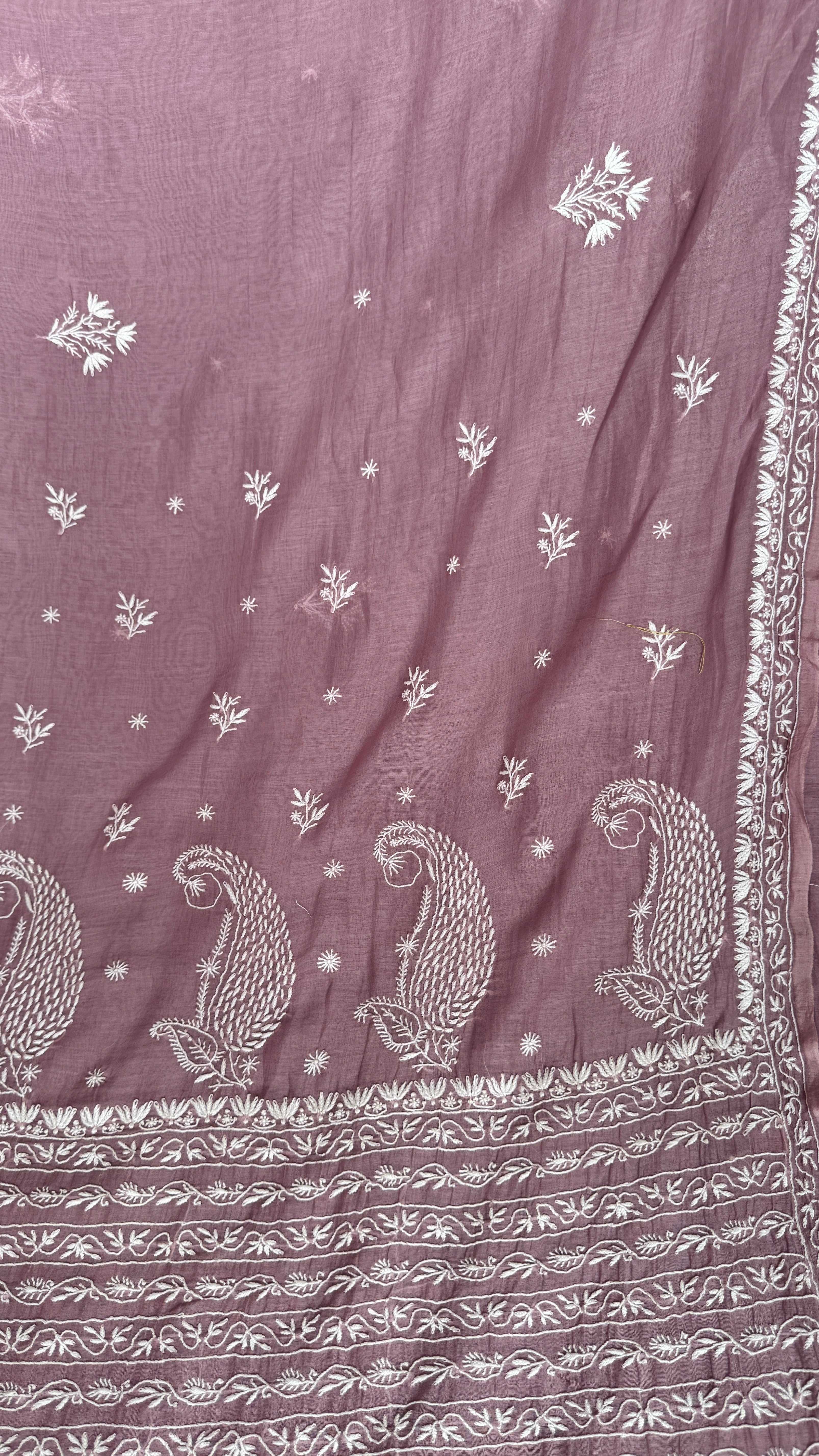 Pure Mul Chanderi Chikankari saree in Dusty Mauve