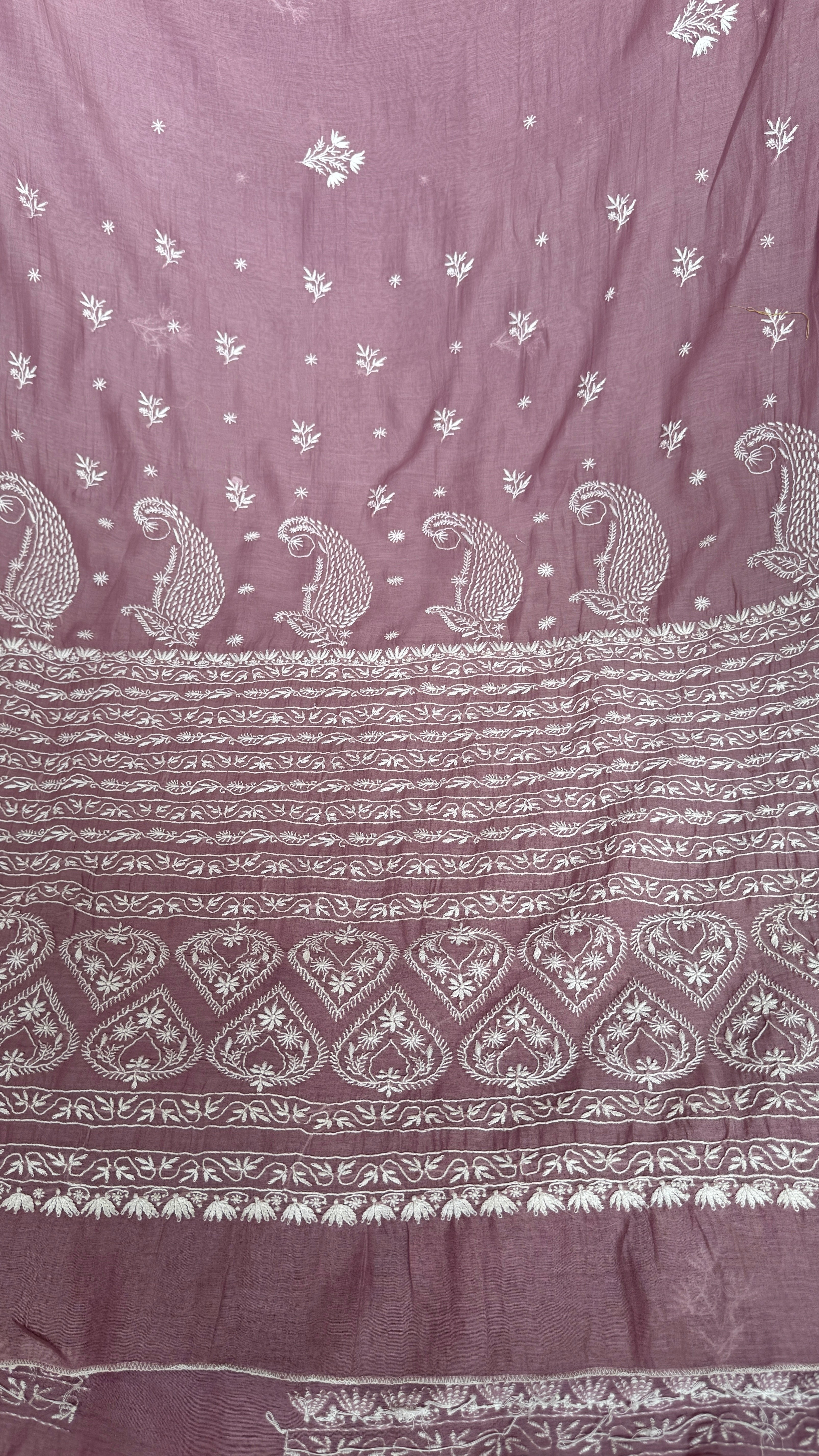 Pure Mul Chanderi Chikankari saree in Dusty Mauve