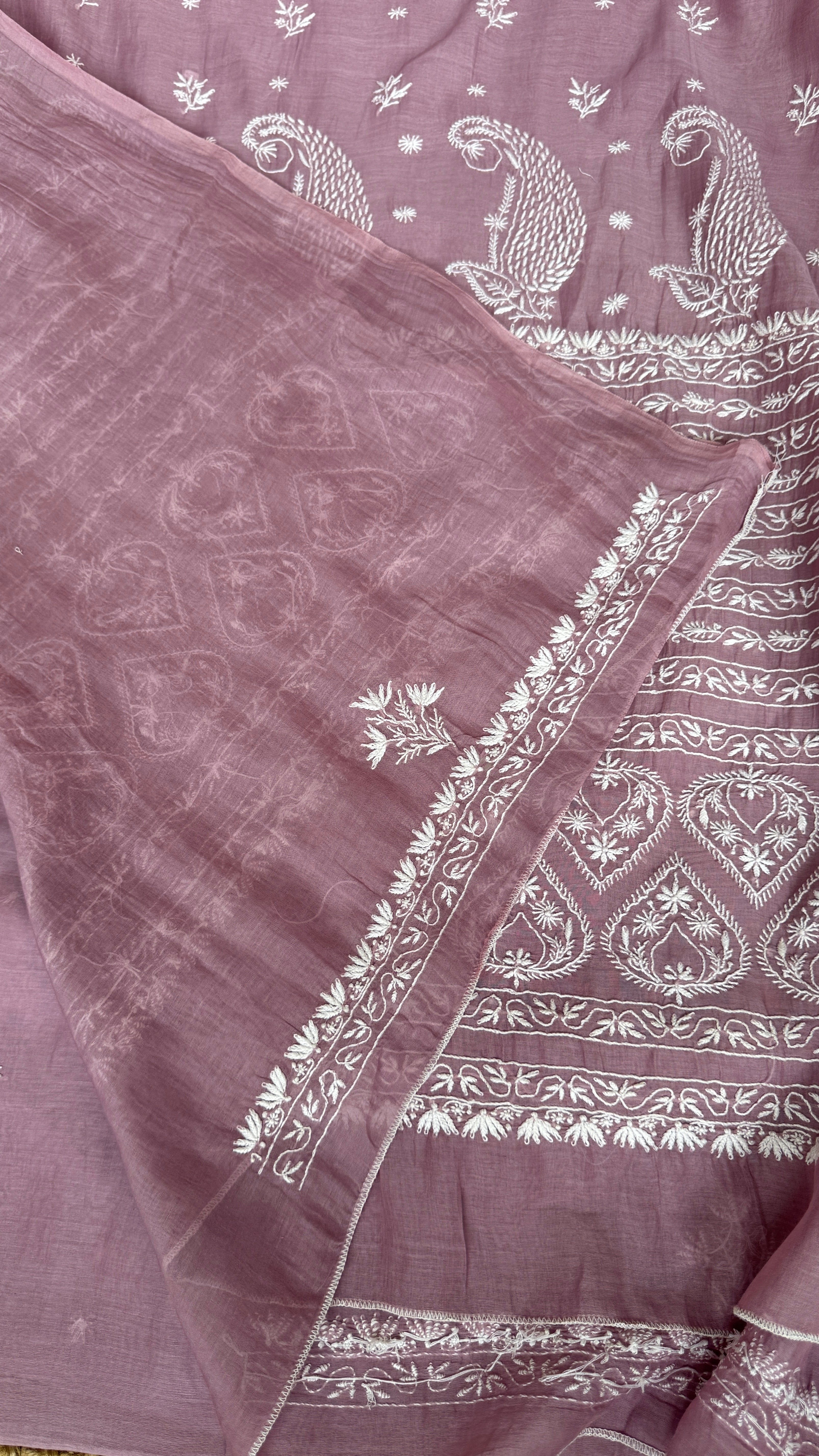 Pure Mul Chanderi Chikankari saree in Dusty Mauve