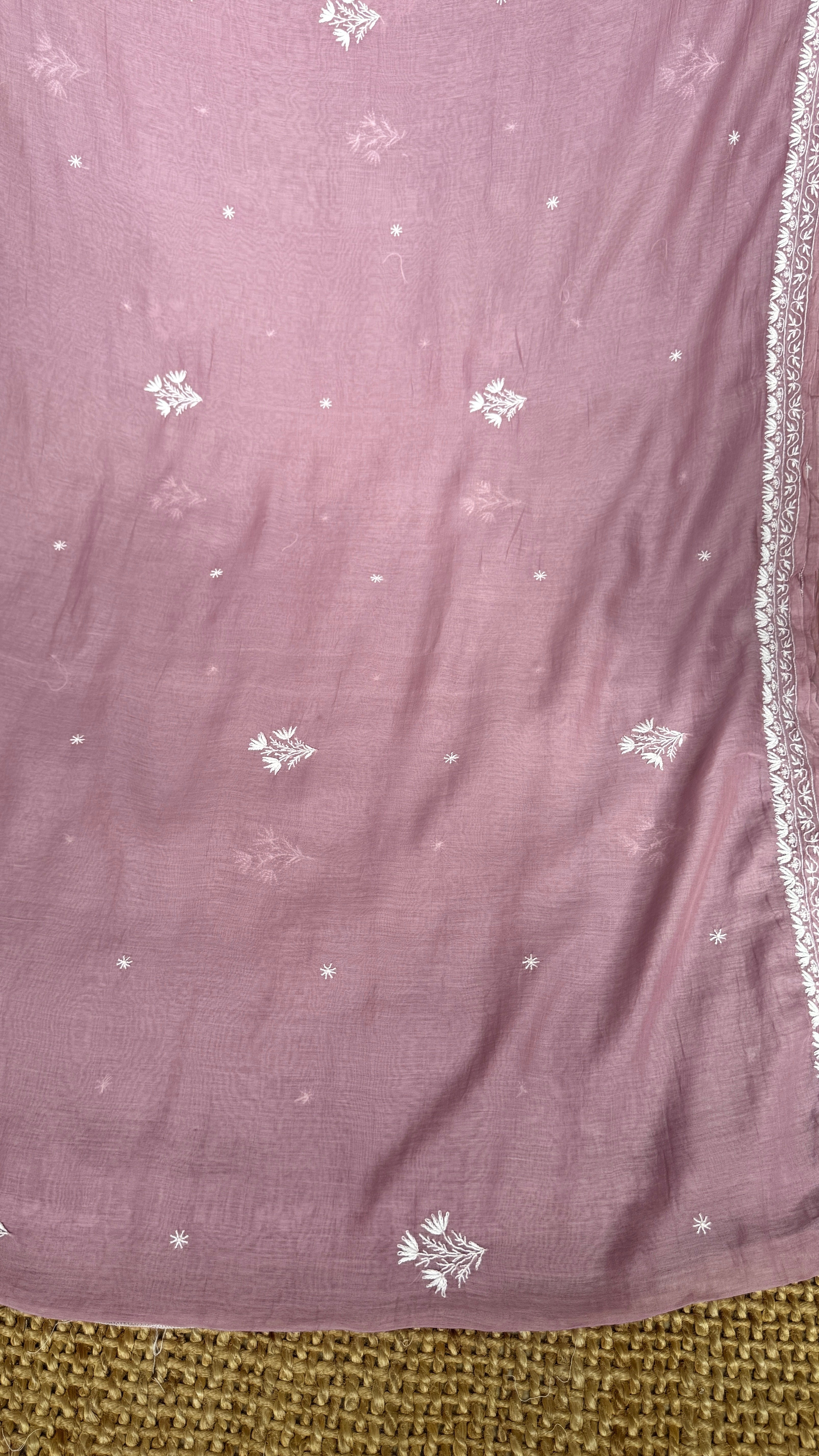 Pure Mul Chanderi Chikankari saree in Dusty Mauve