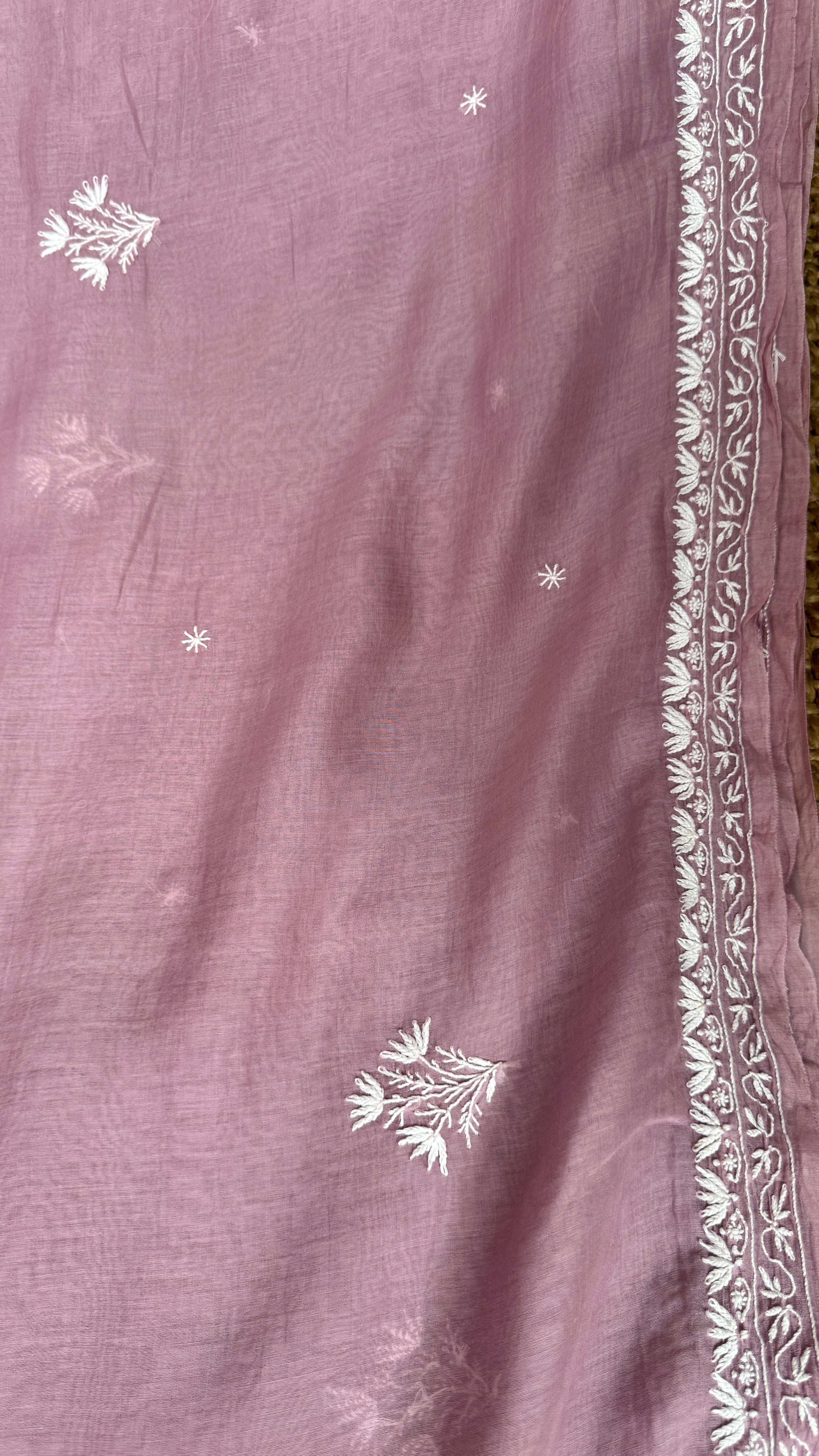 Pure Mul Chanderi Chikankari saree in Dusty Mauve