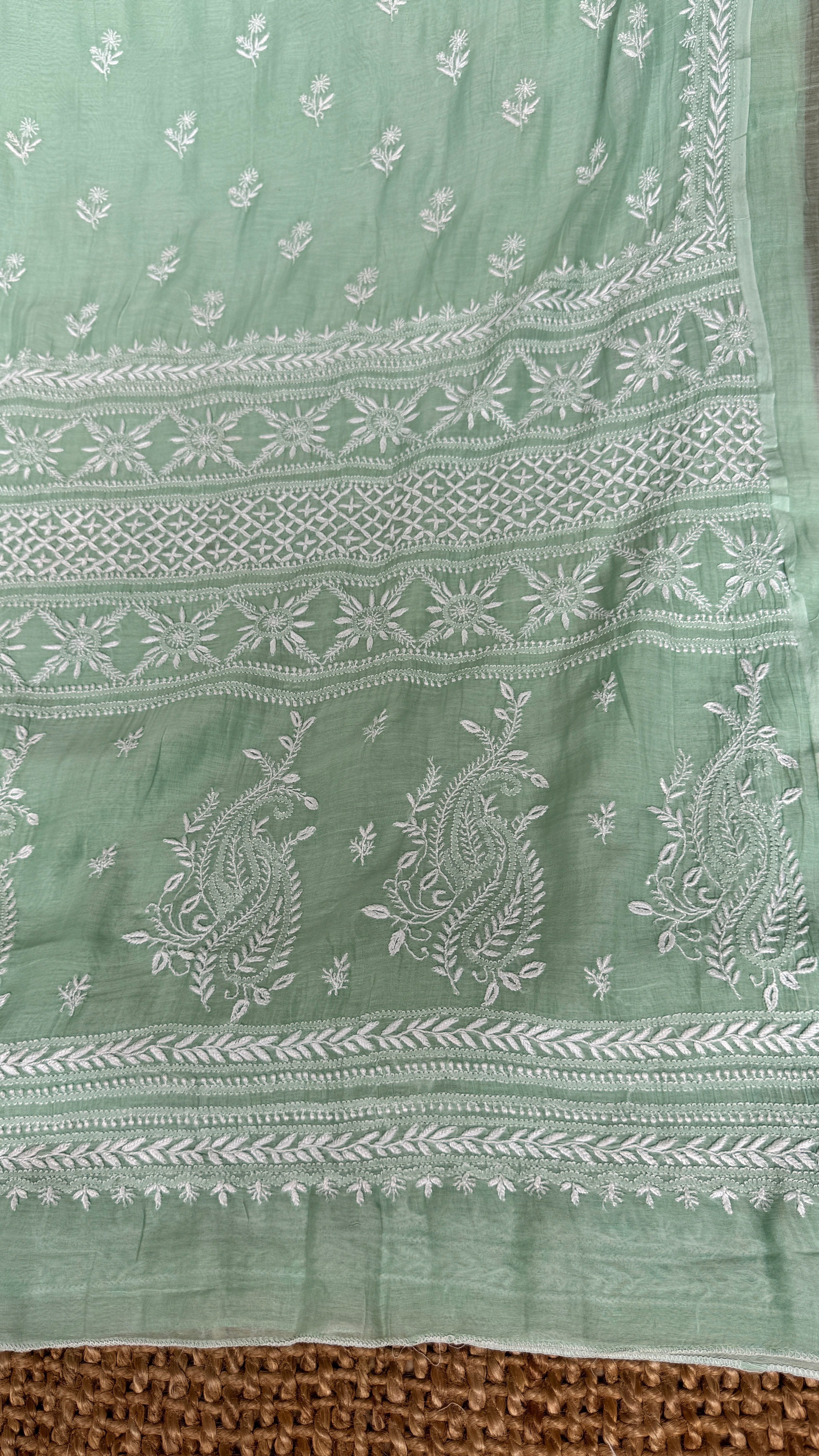 Pure Mul Chanderi Chikankari saree in Green