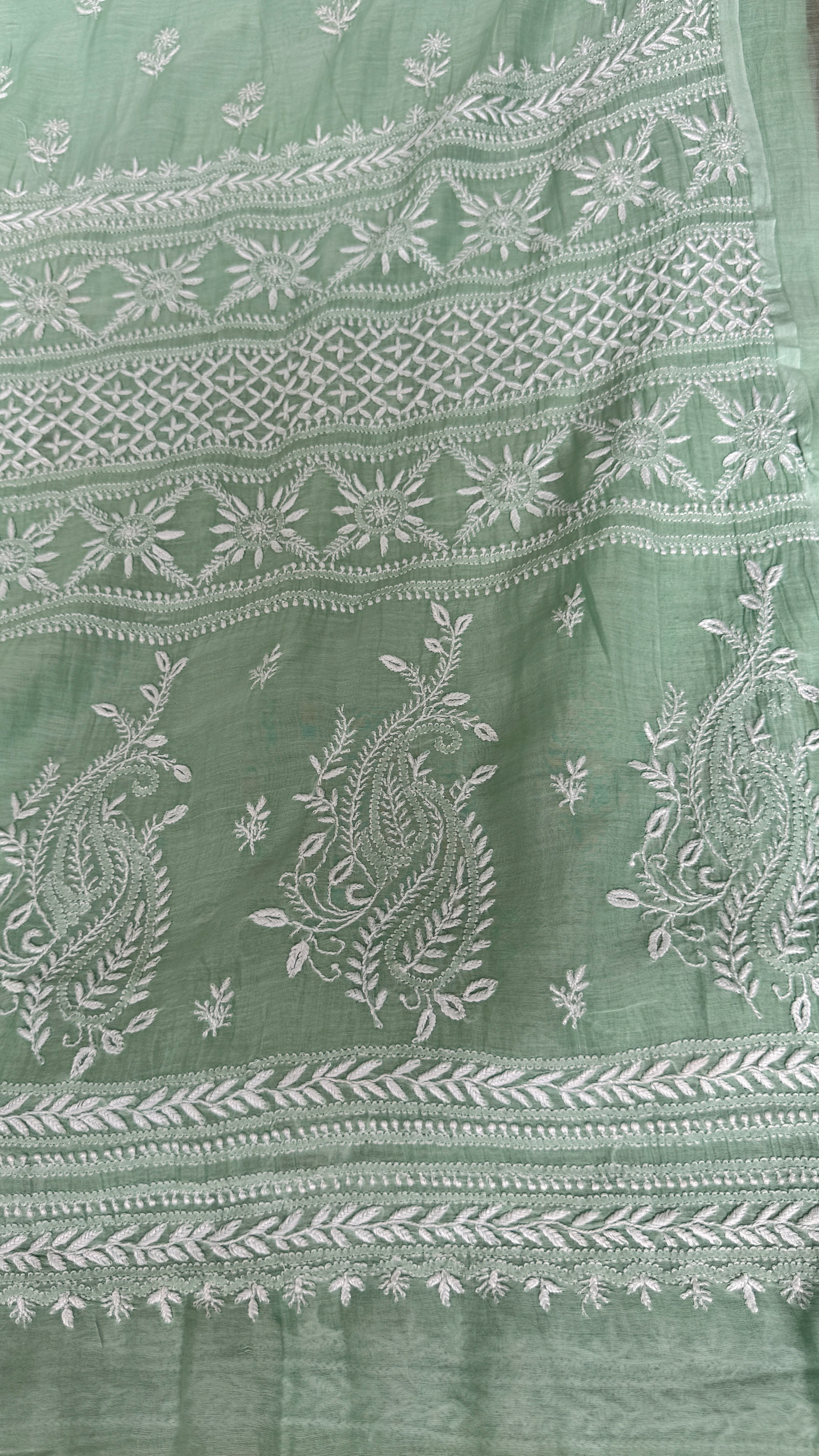 Pure Mul Chanderi Chikankari saree in Green