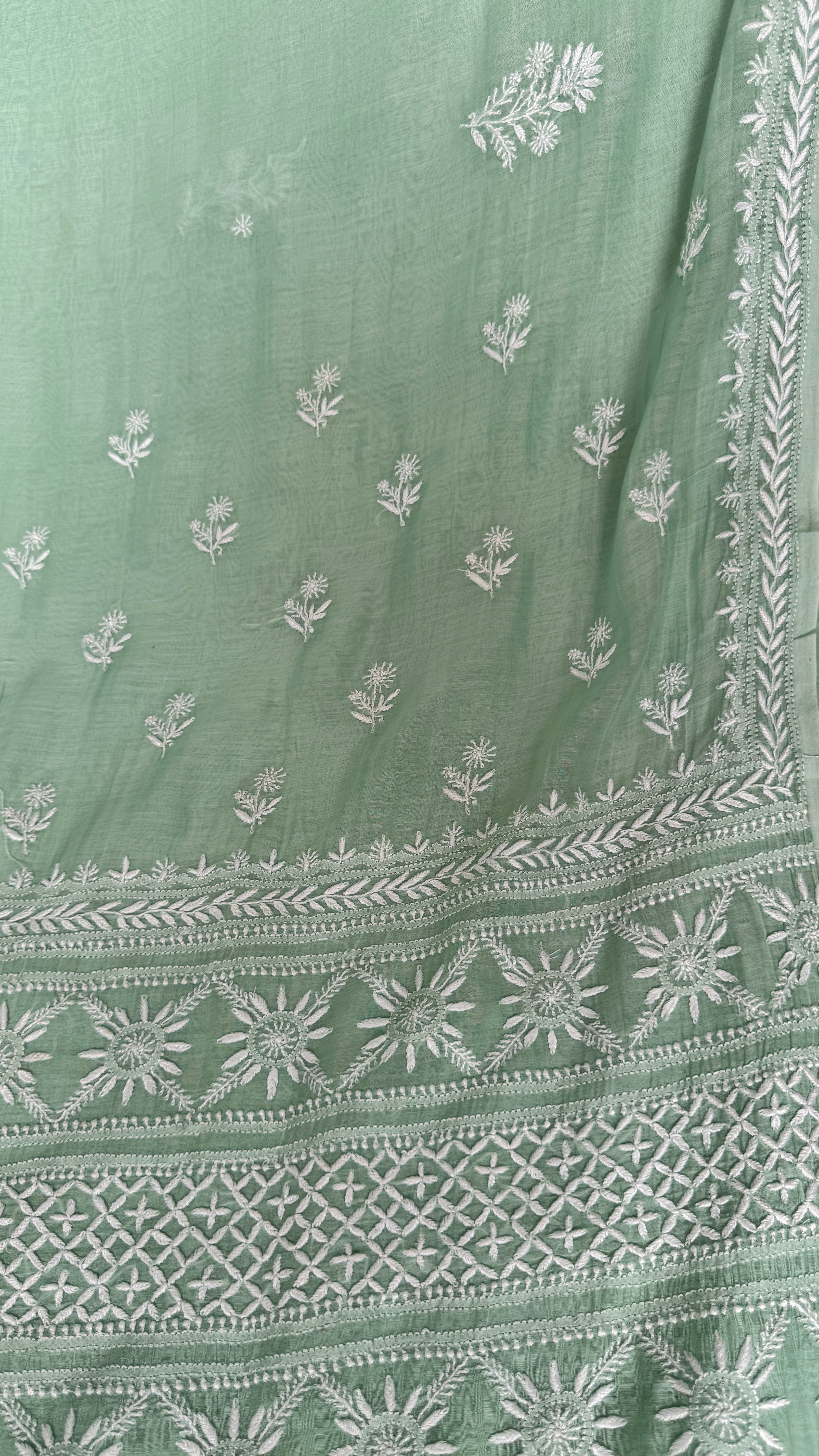 Pure Mul Chanderi Chikankari saree in Green