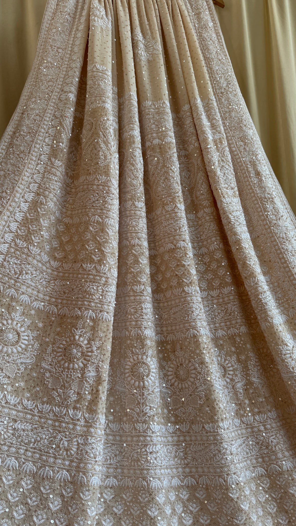 Pure Georgette Lucknow Chikankari Saree -Champagne Beige- Rooh Collection