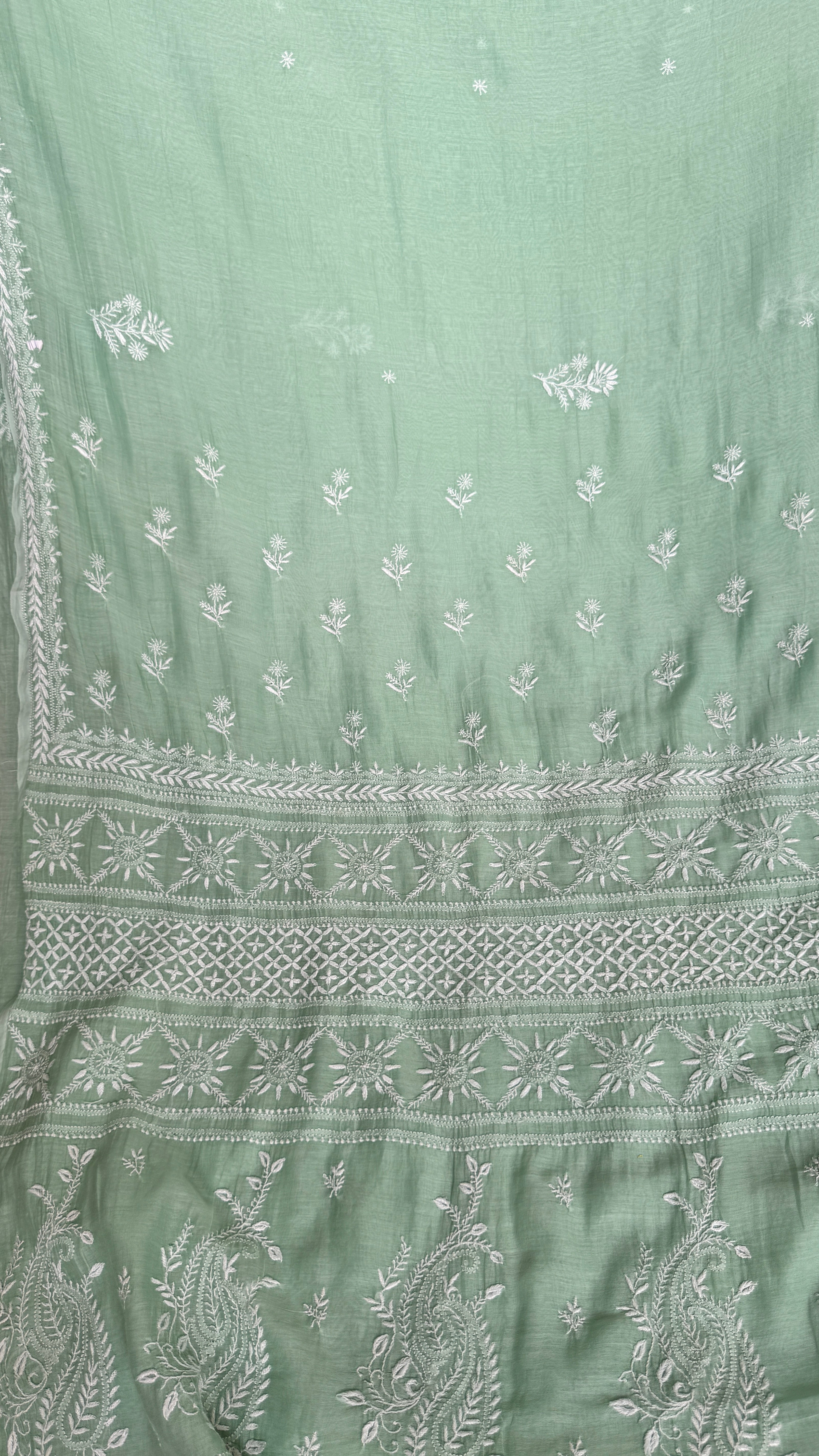 Pure Mul Chanderi Chikankari saree in Green