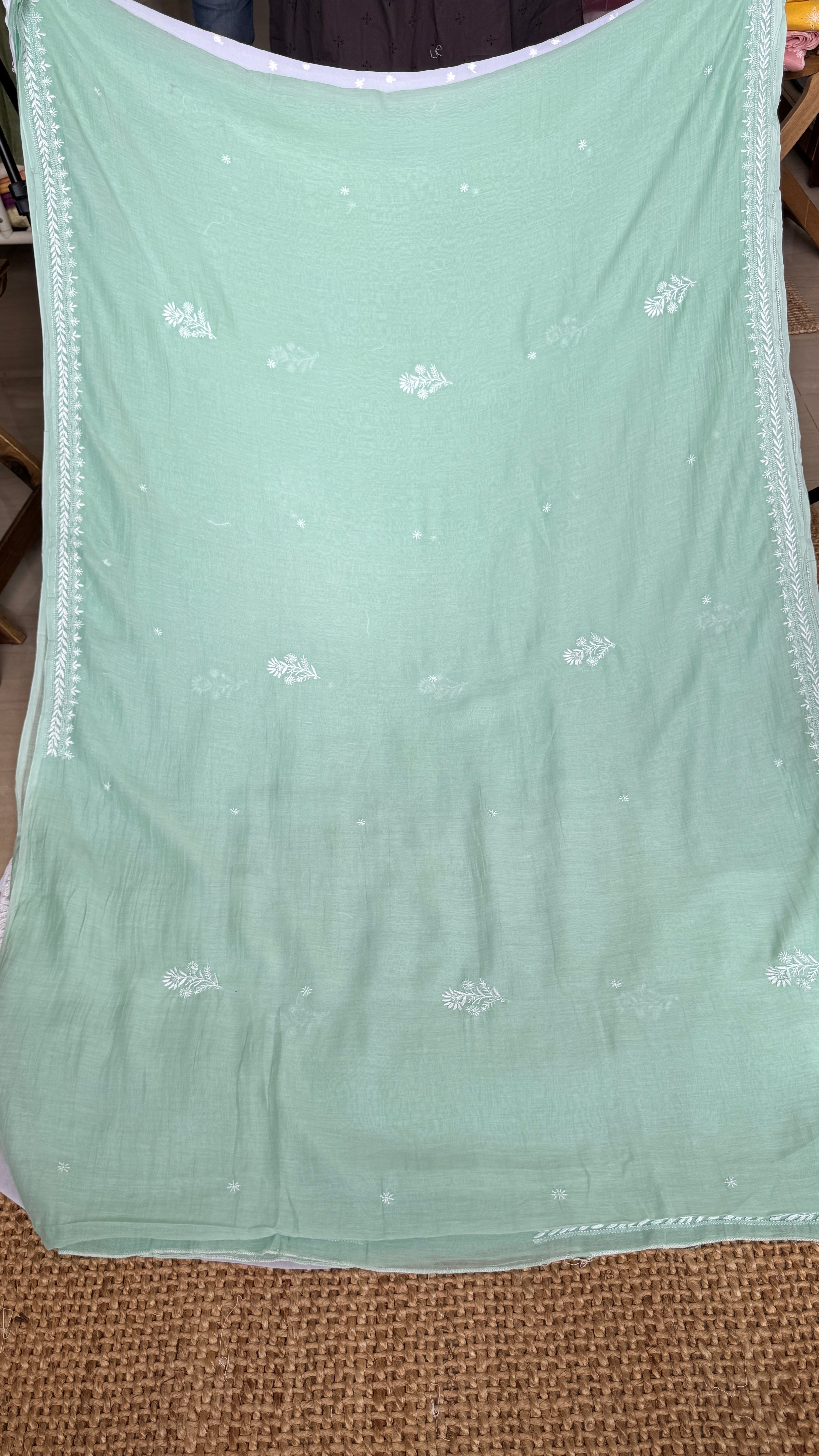Pure Mul Chanderi Chikankari saree in Green