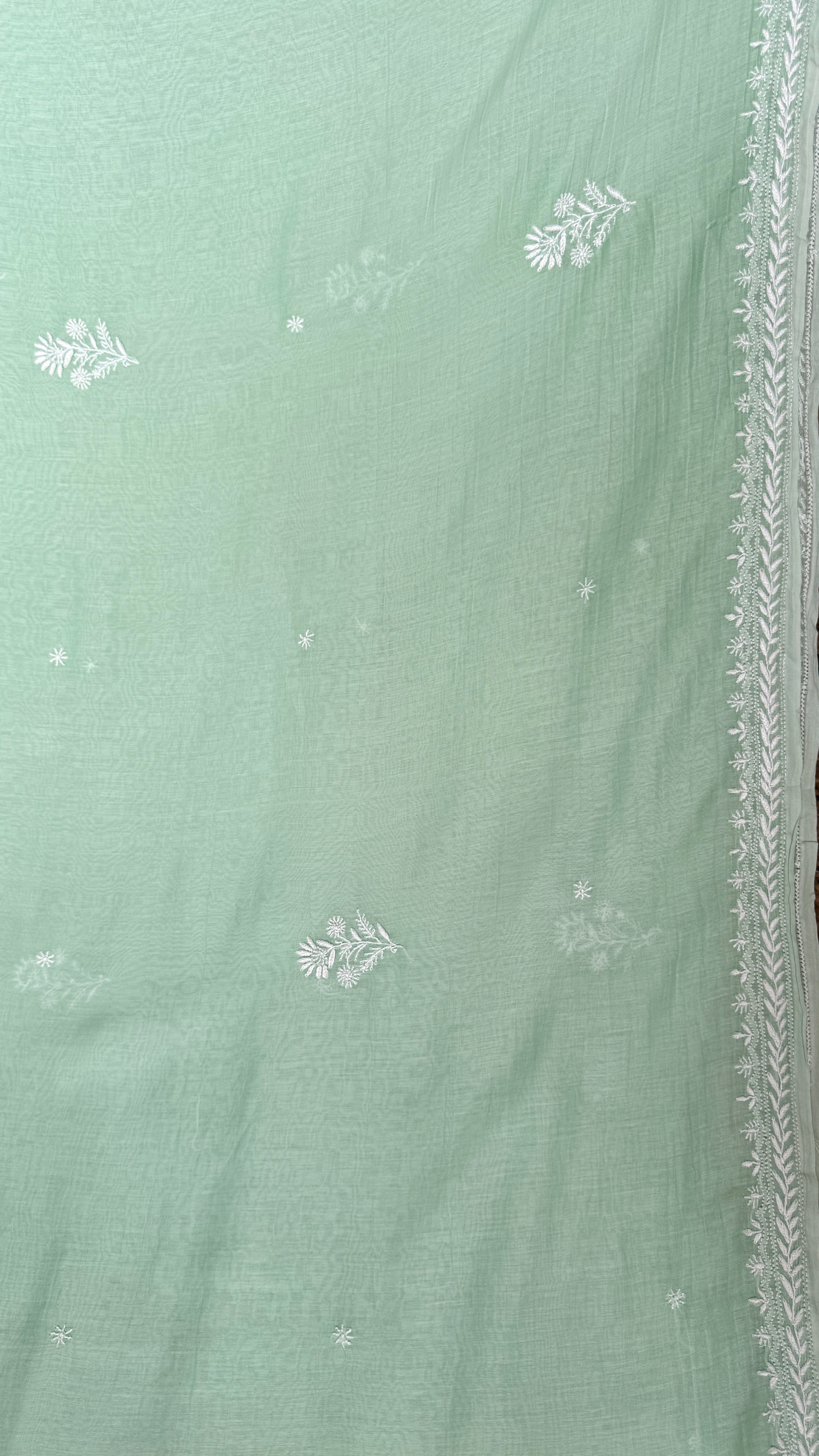 Pure Mul Chanderi Chikankari saree in Green
