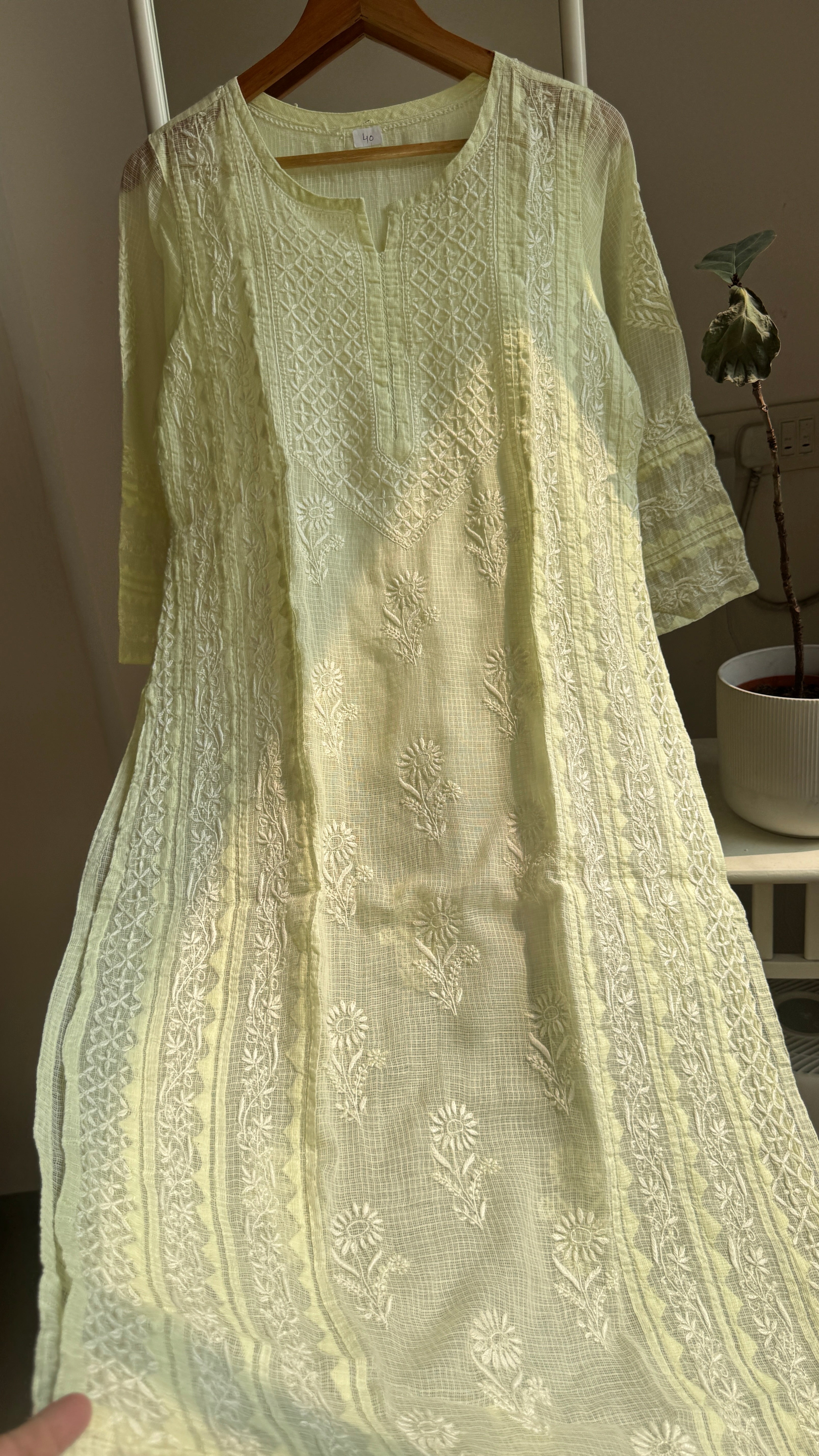 Kota Soft Cotton Chikankari Kurti - Apple Green - TARA Collection