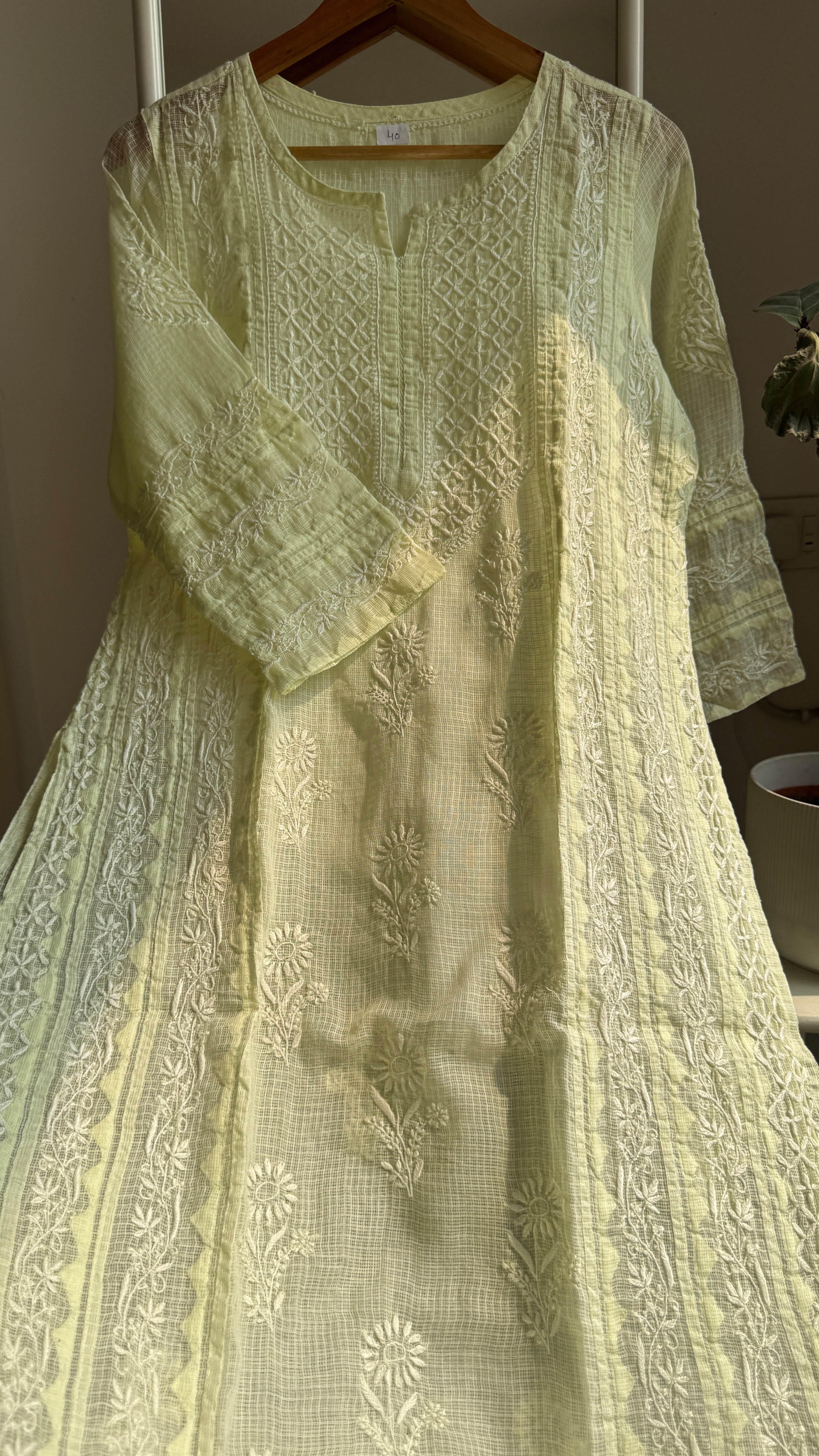 Kota Soft Cotton Chikankari Kurti - Apple Green - TARA Collection